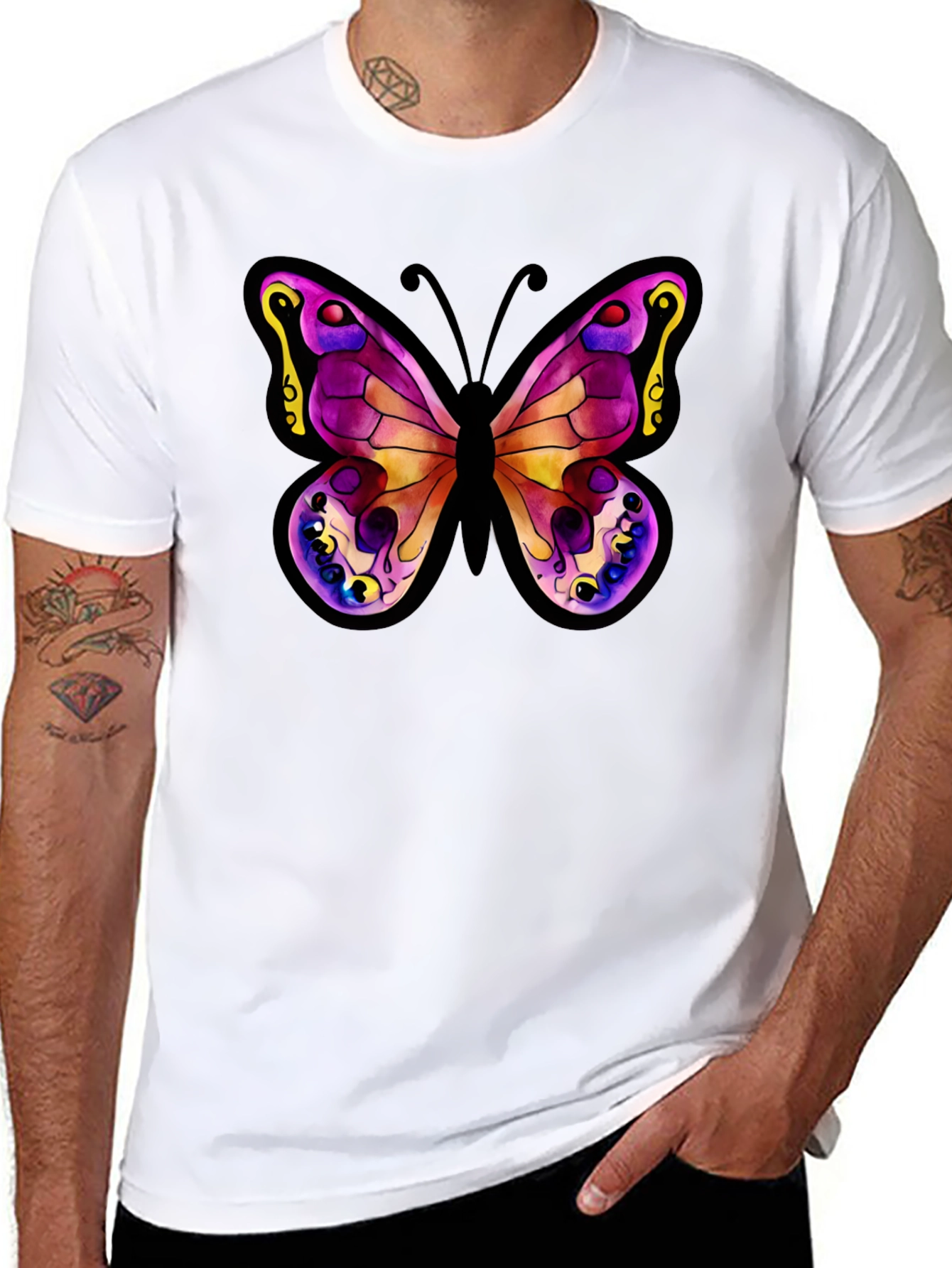 Black Butterfly Graphic Tee - Stylish Black Cotton Shirt view 8
