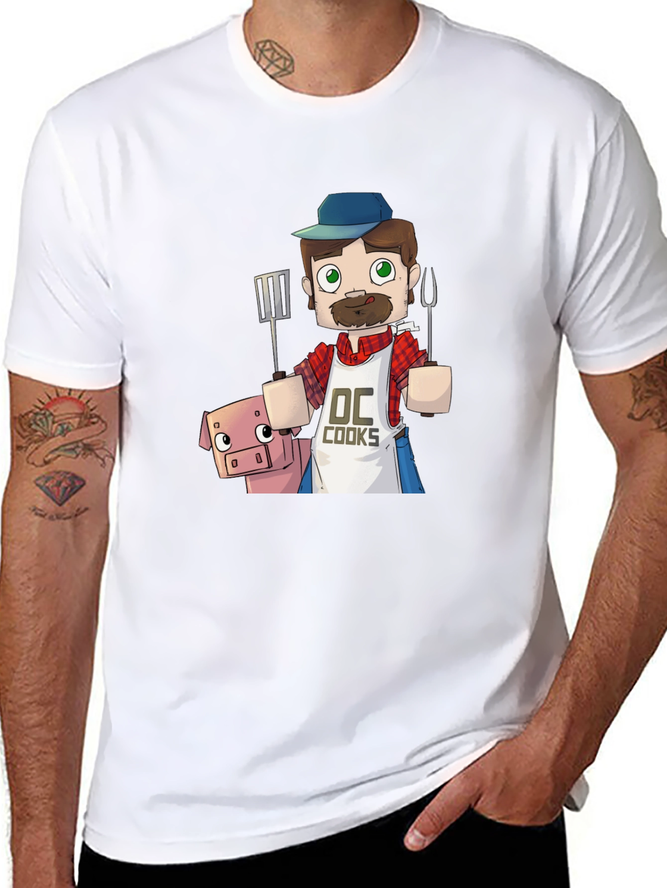 Black BBQ Chef and Pig Graphic Tee view 8