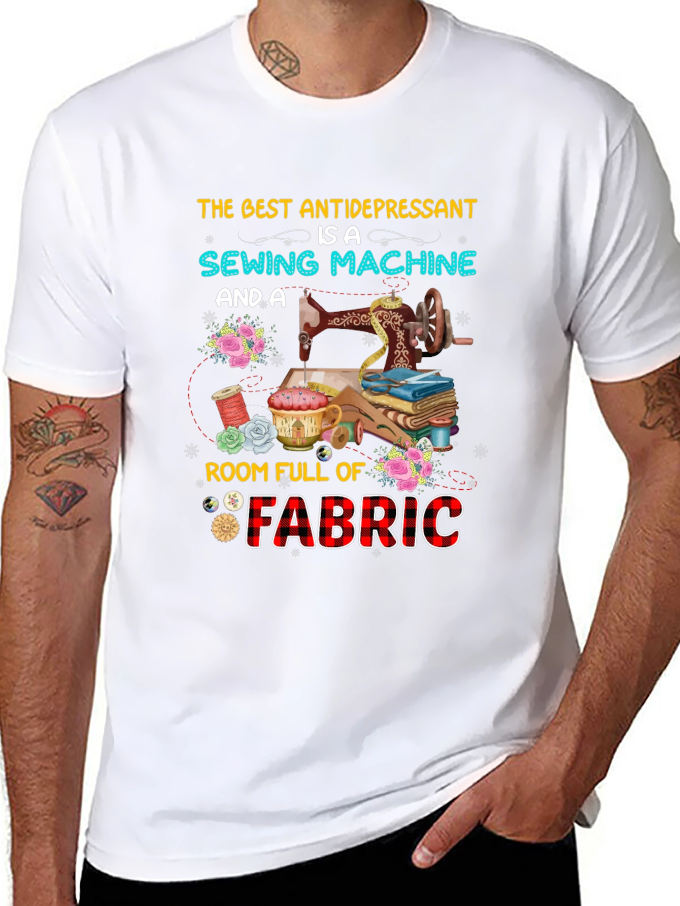 Black Sewing Machine & Fabric Lover T-Shirt view 8