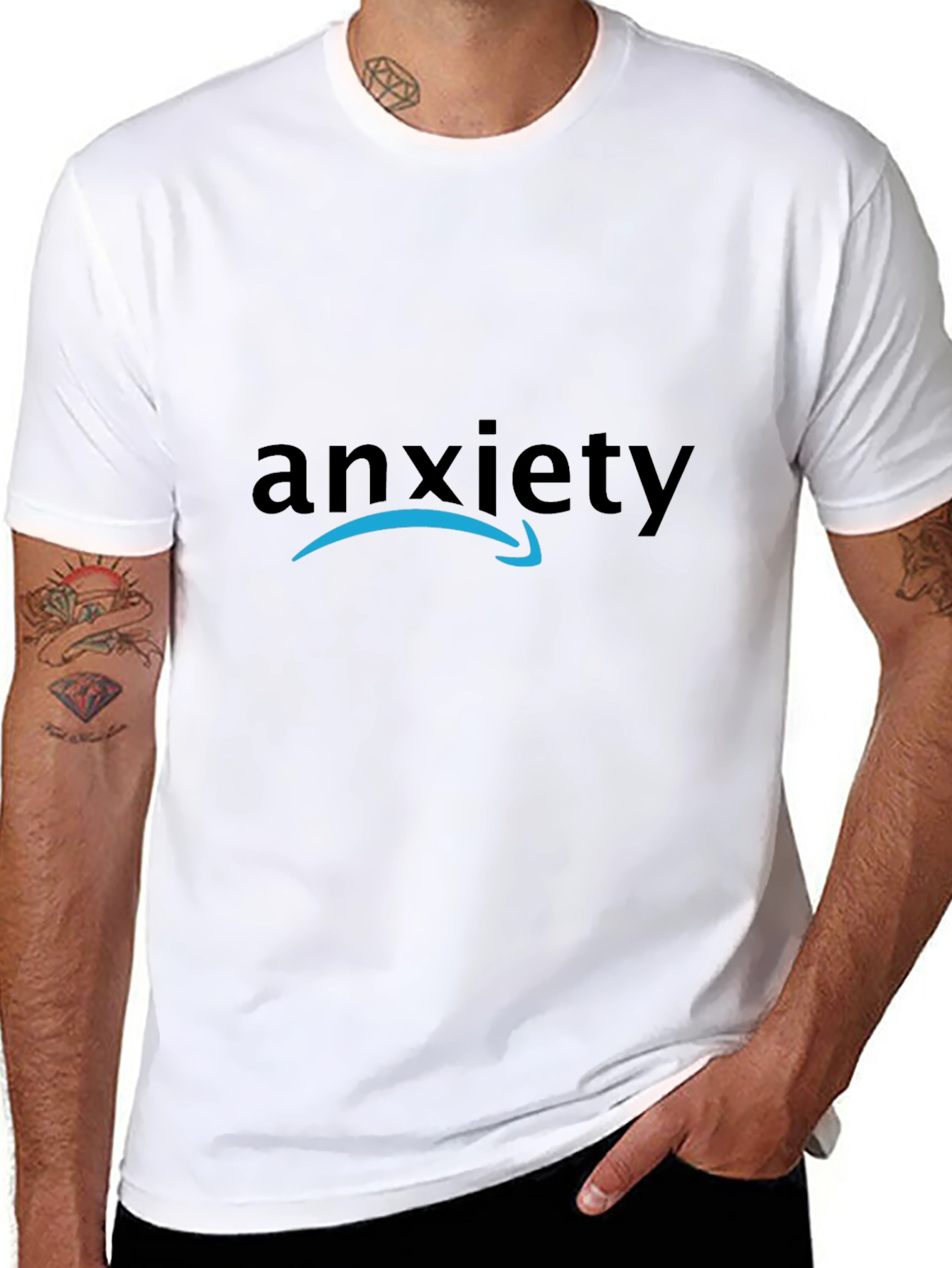 Black Anxiety Funny T-Shirt - Amazon Logo Parody view 8