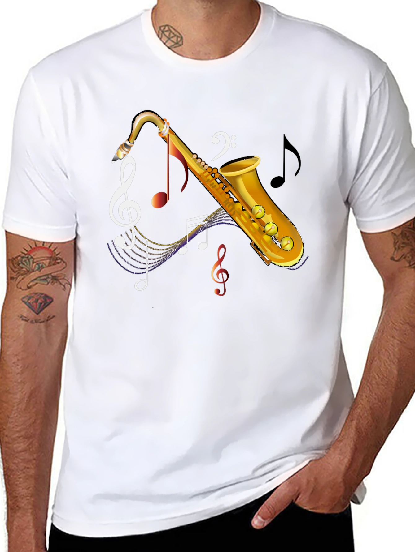 Saxophone Music Notes Graphic T-Shirt - 8