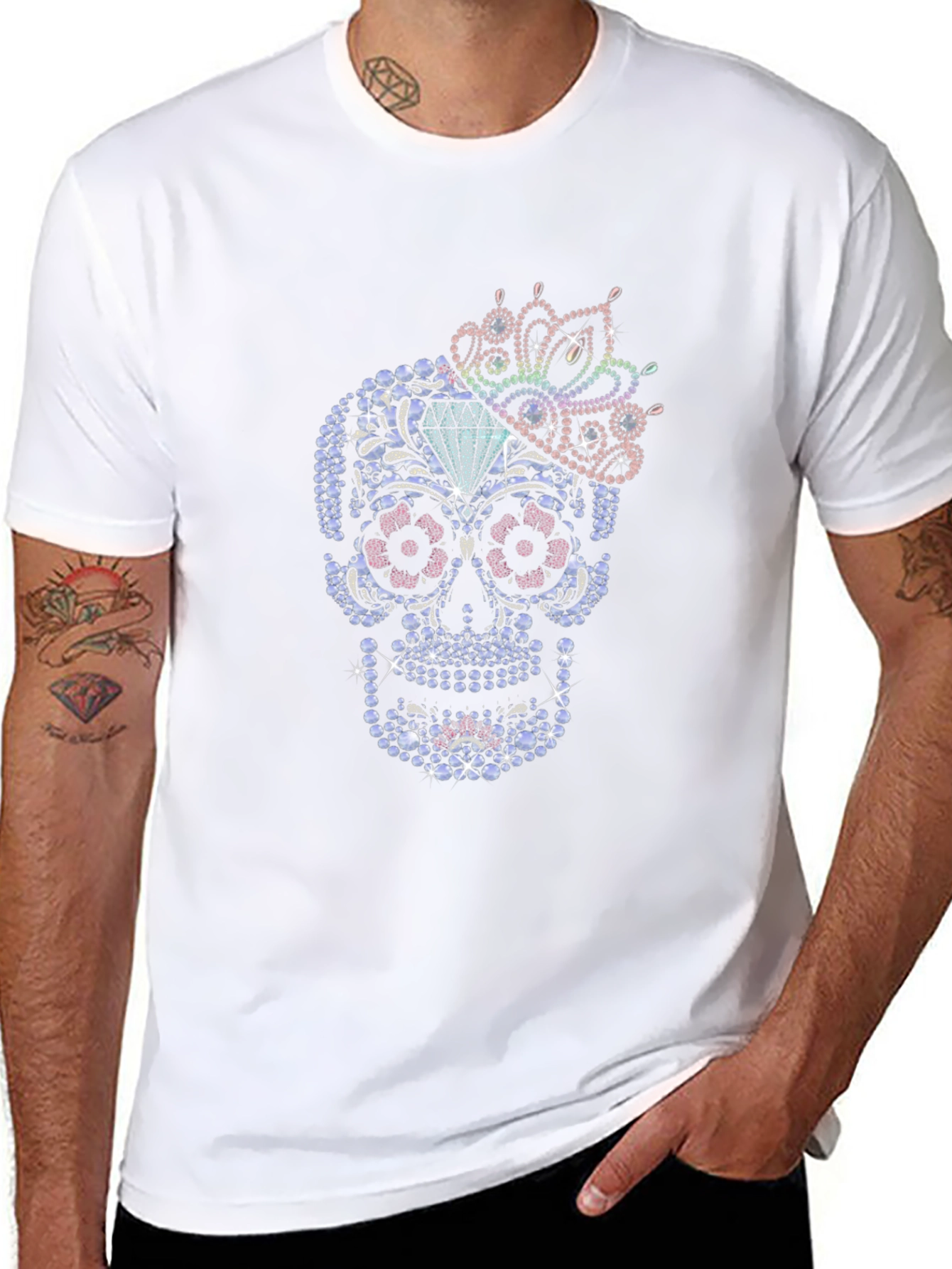 Black Rhinestone Sugar Skull Graphic T-Shirt - Mens view 8