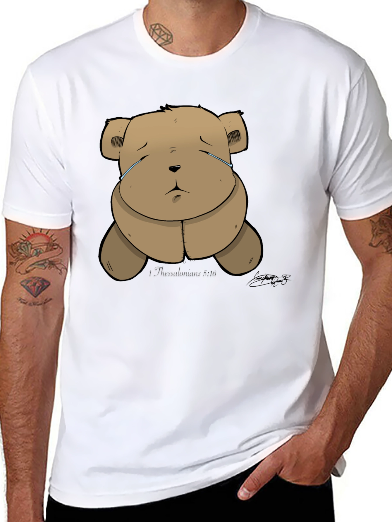 Black Sad Teddy Bear Graphic Black T-Shirt view 8