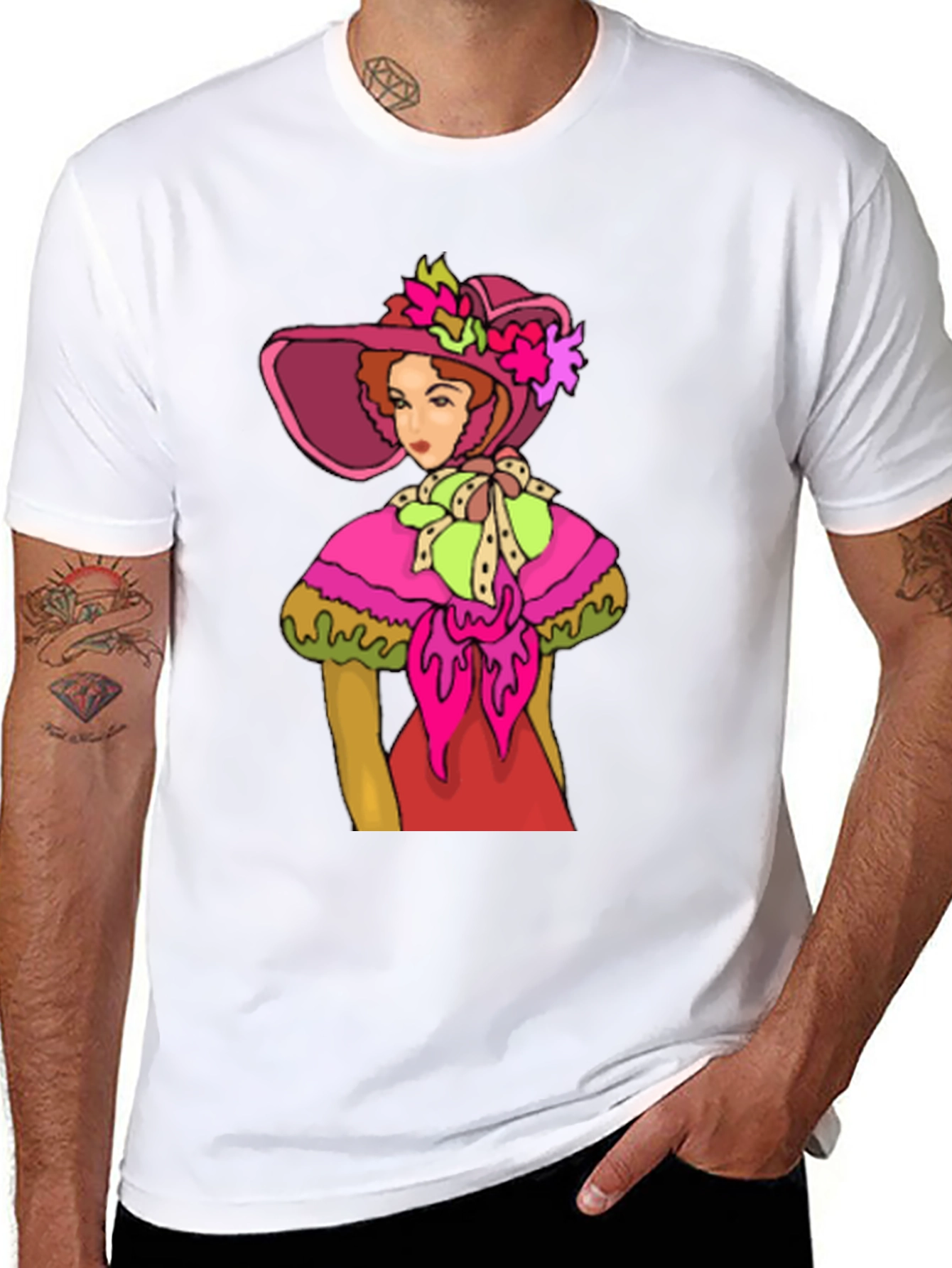 Black Vintage Lady Tee: Chic Retro Style view 8