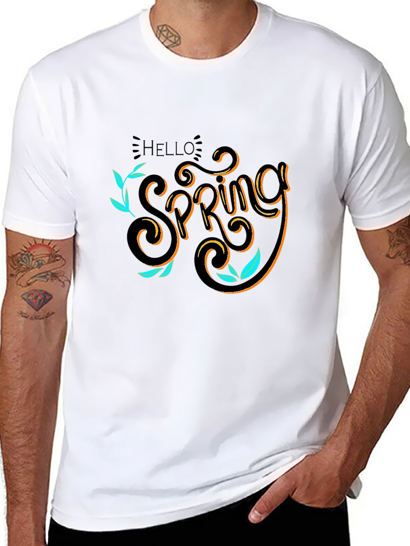 Hello Spring Black T-Shirt Graphic Tee - 8