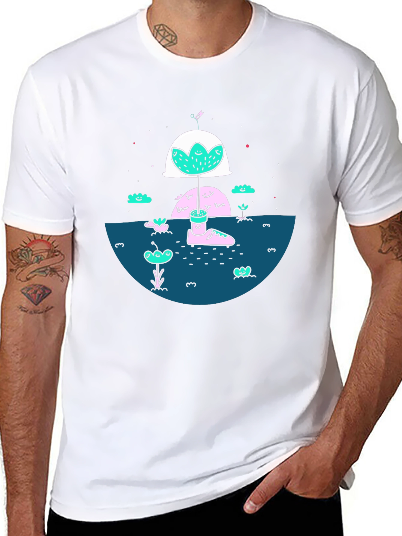 Black Whimsical Graphic Tee - Black Cotton Blend view 8