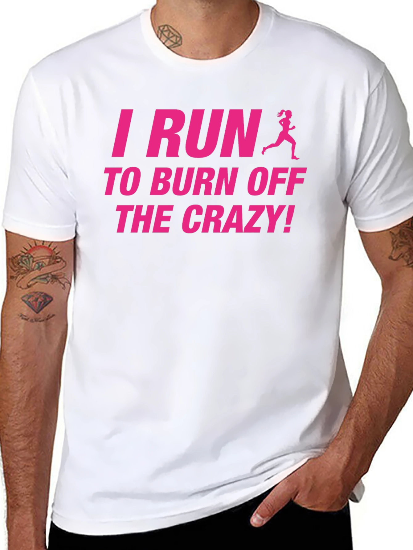 Black I Run to Burn Off the Crazy T-Shirt - Funny Running Tee view 8