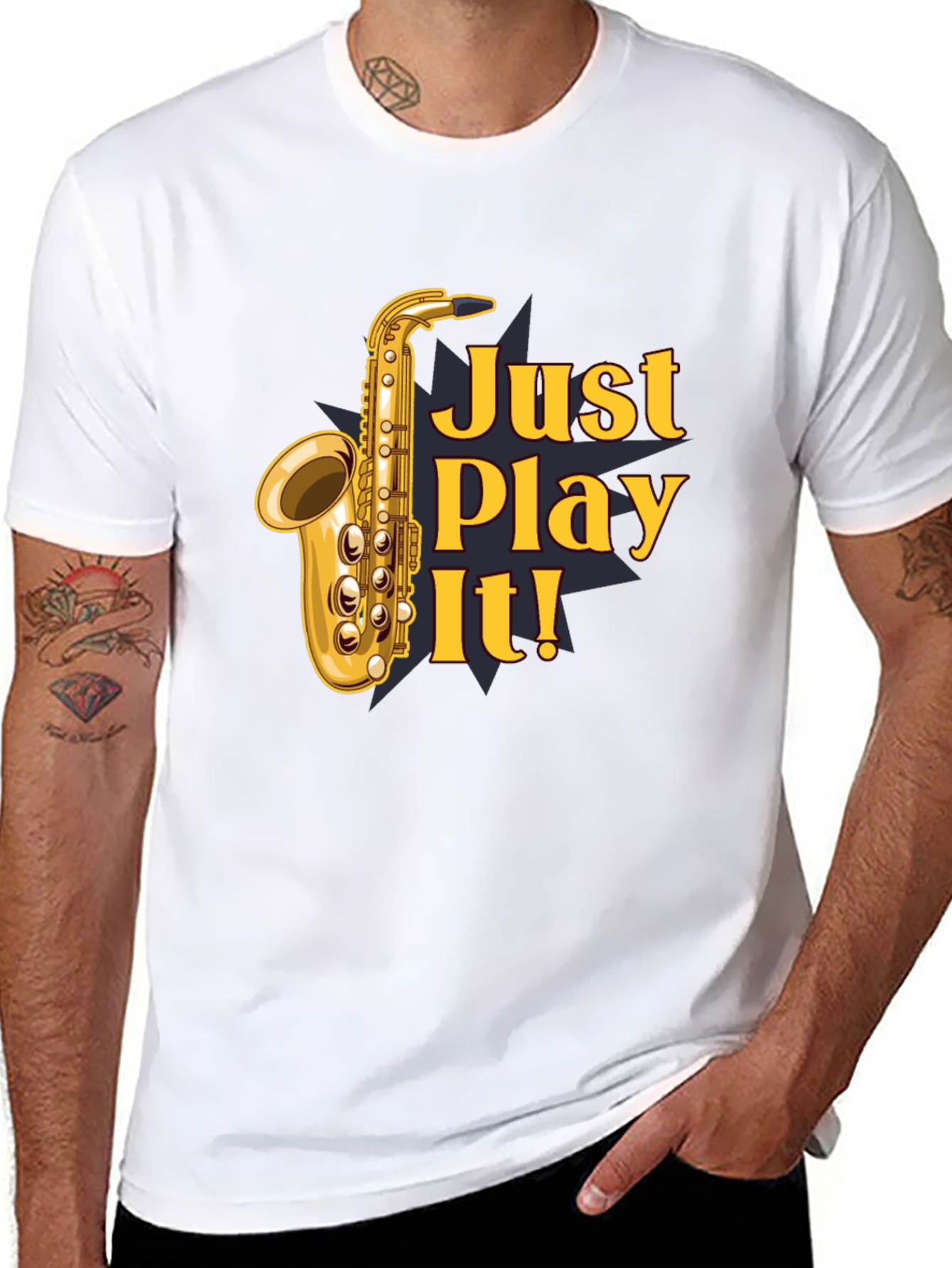 Black Just Play It! Saxophone Graphic T-Shirt - Black view 8