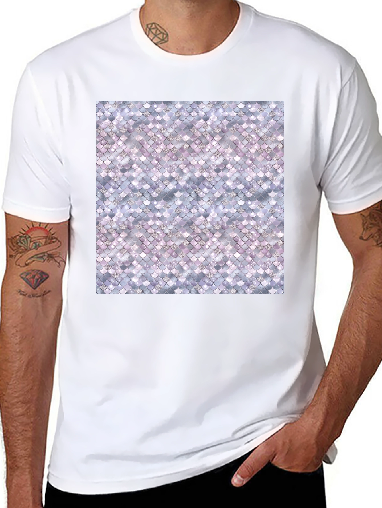 Black Mermaid Scale Pattern Tee - Stylish & Unique view 8
