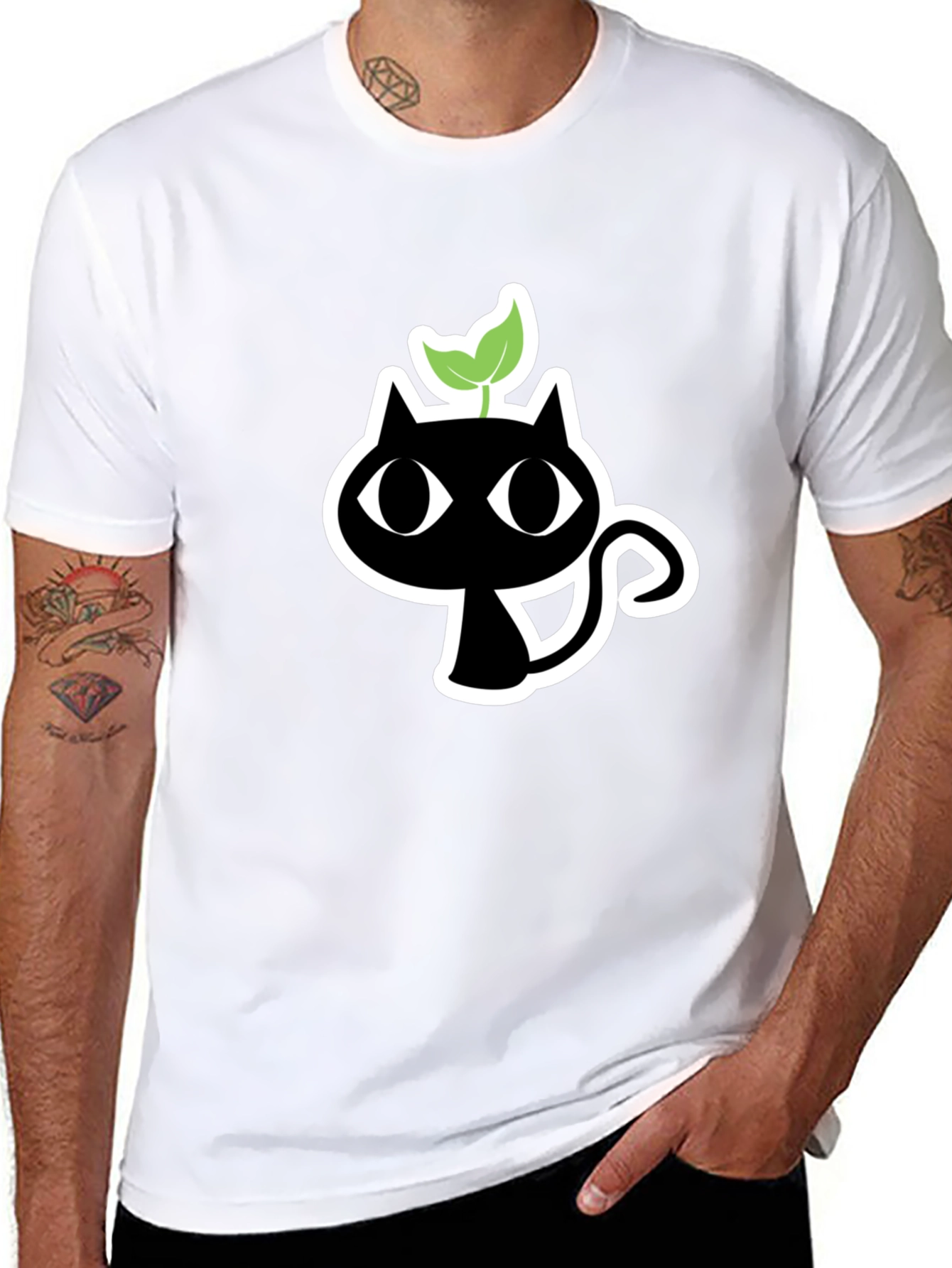 Black Black Cat Plant T-Shirt - Unique Graphic Tee view 8