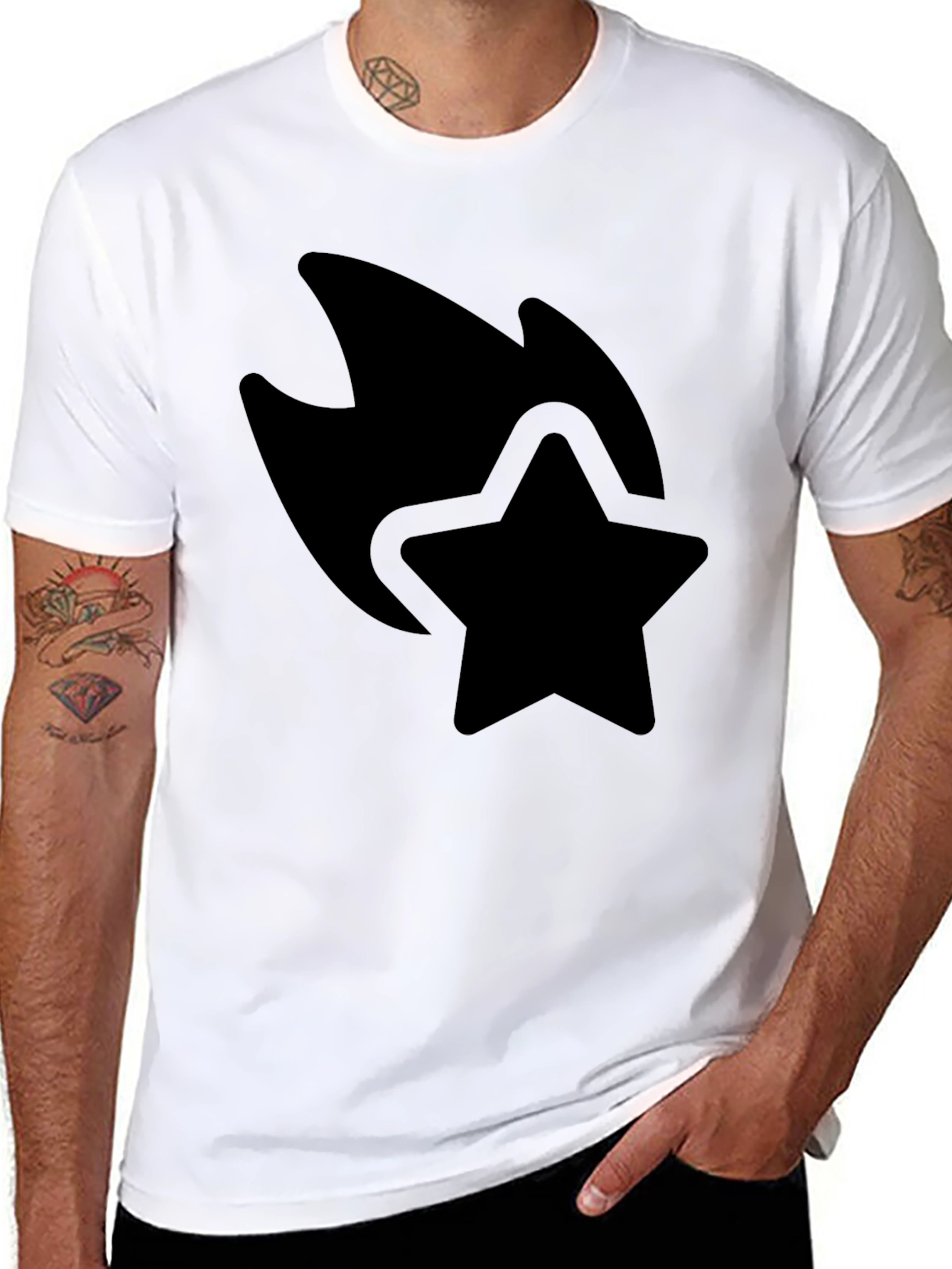 Black Star Comet Graphic Black T-Shirt Casual Wear view 8
