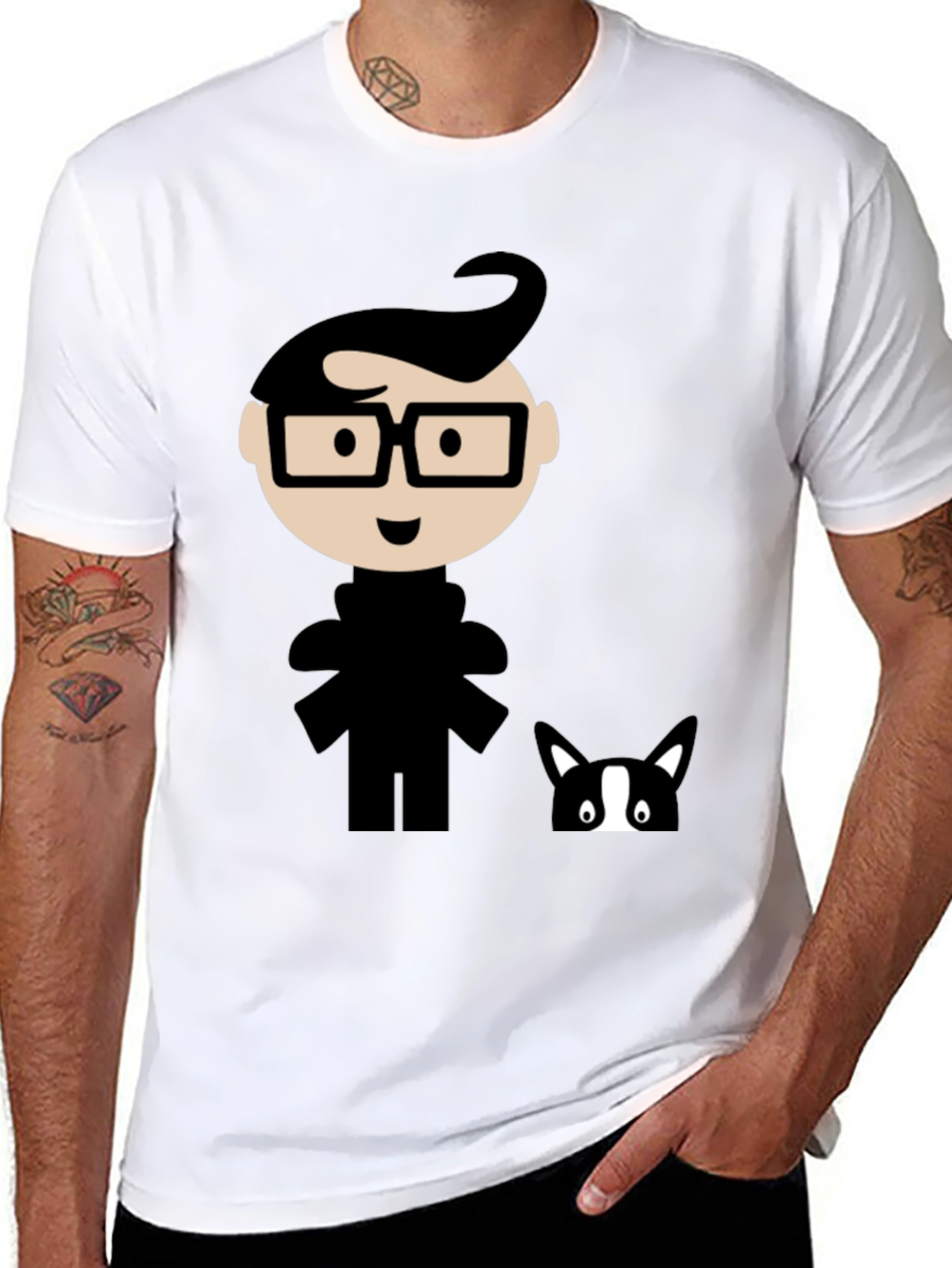 Black Geeky Cartoon Graphic T-Shirt - Black view 8