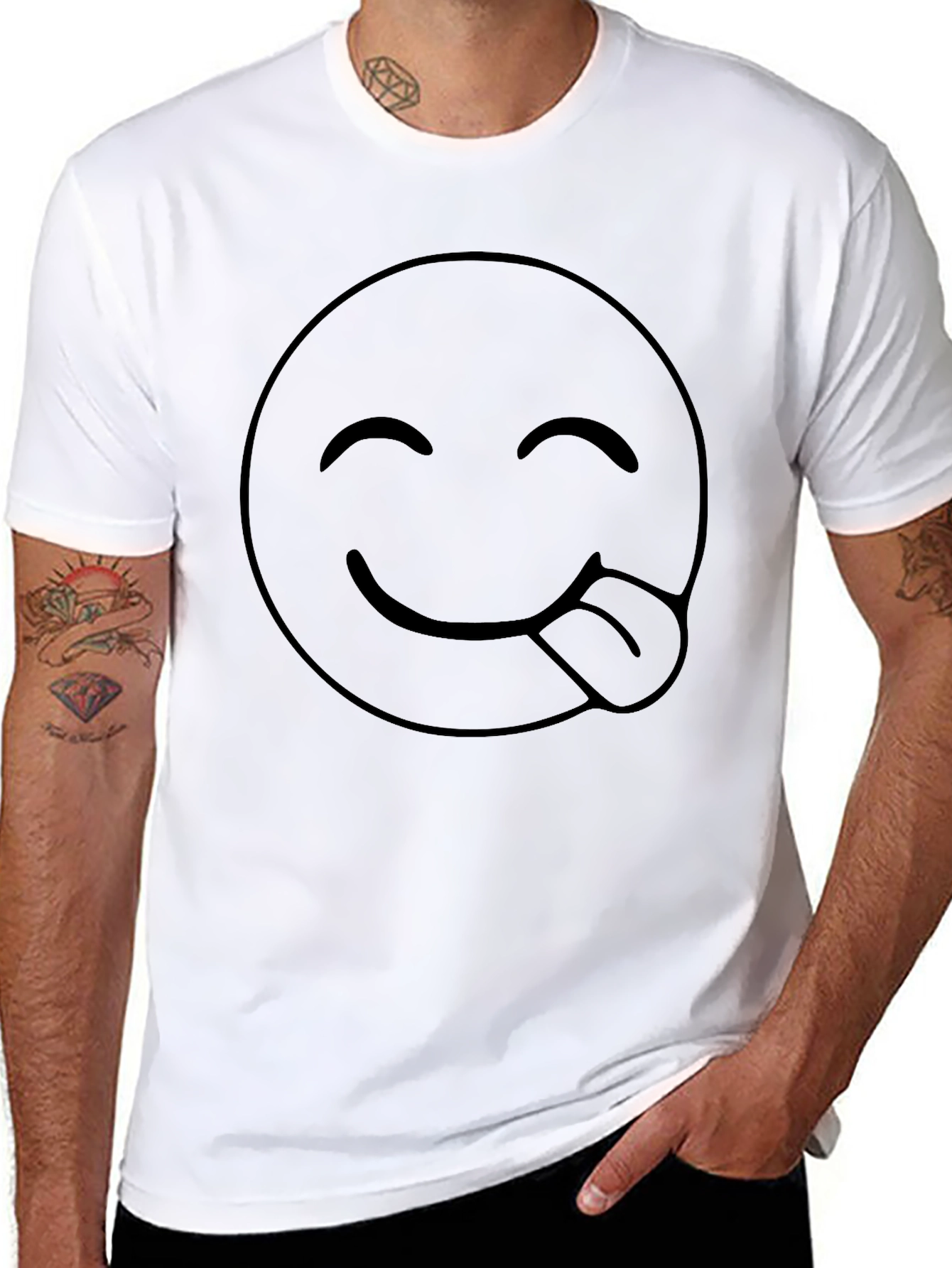 Black Emoji Tongue Out Black T-Shirt - Funny Casual Tee view 8