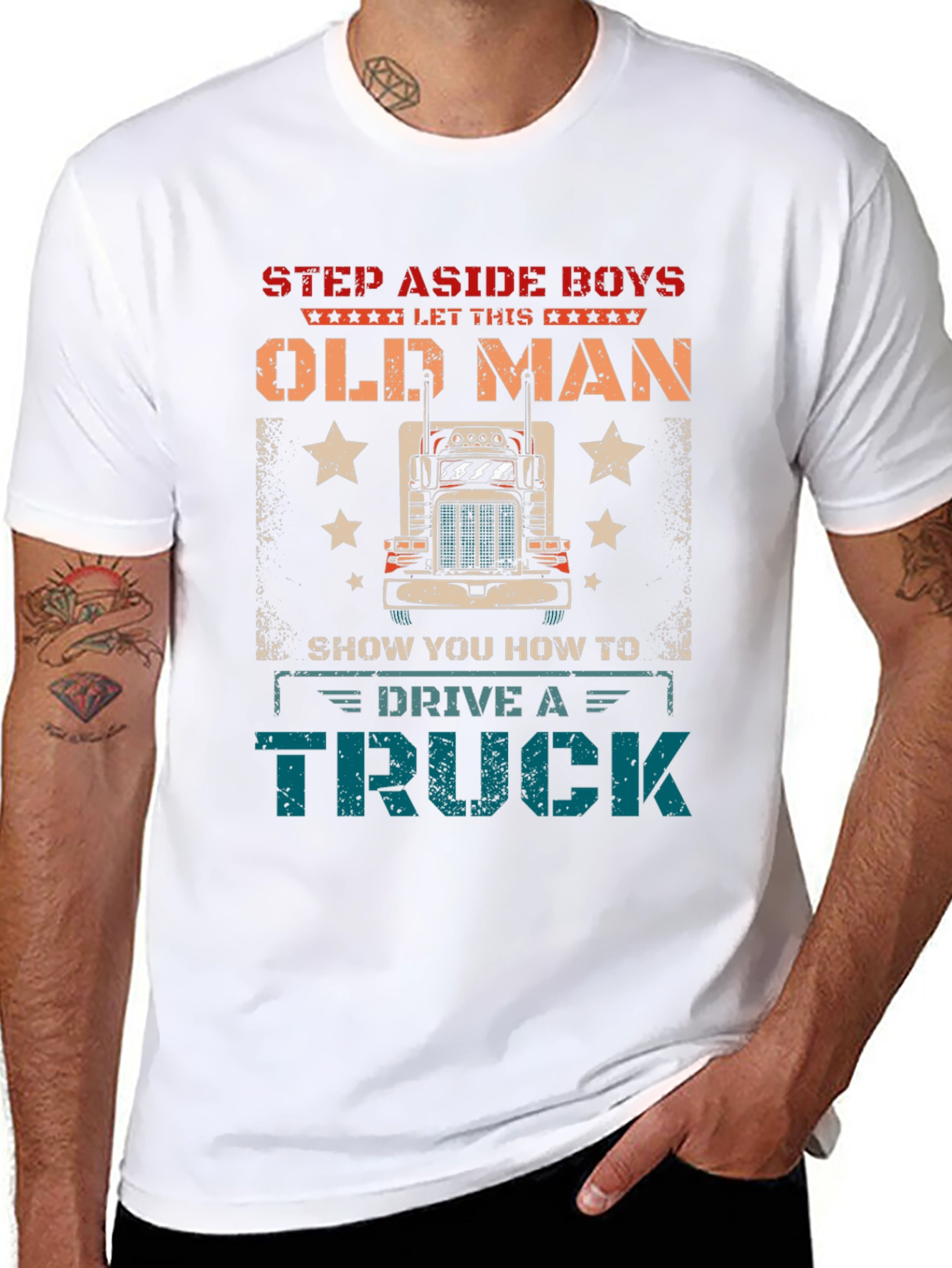 Black Step Aside Old Man Trucker T-Shirt view 8