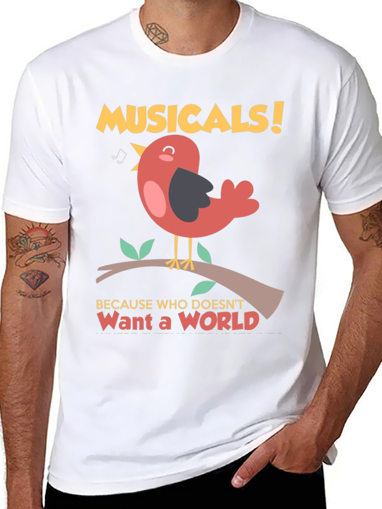 Black Musical Bird T-Shirt -  'Want a World' Tee view 8