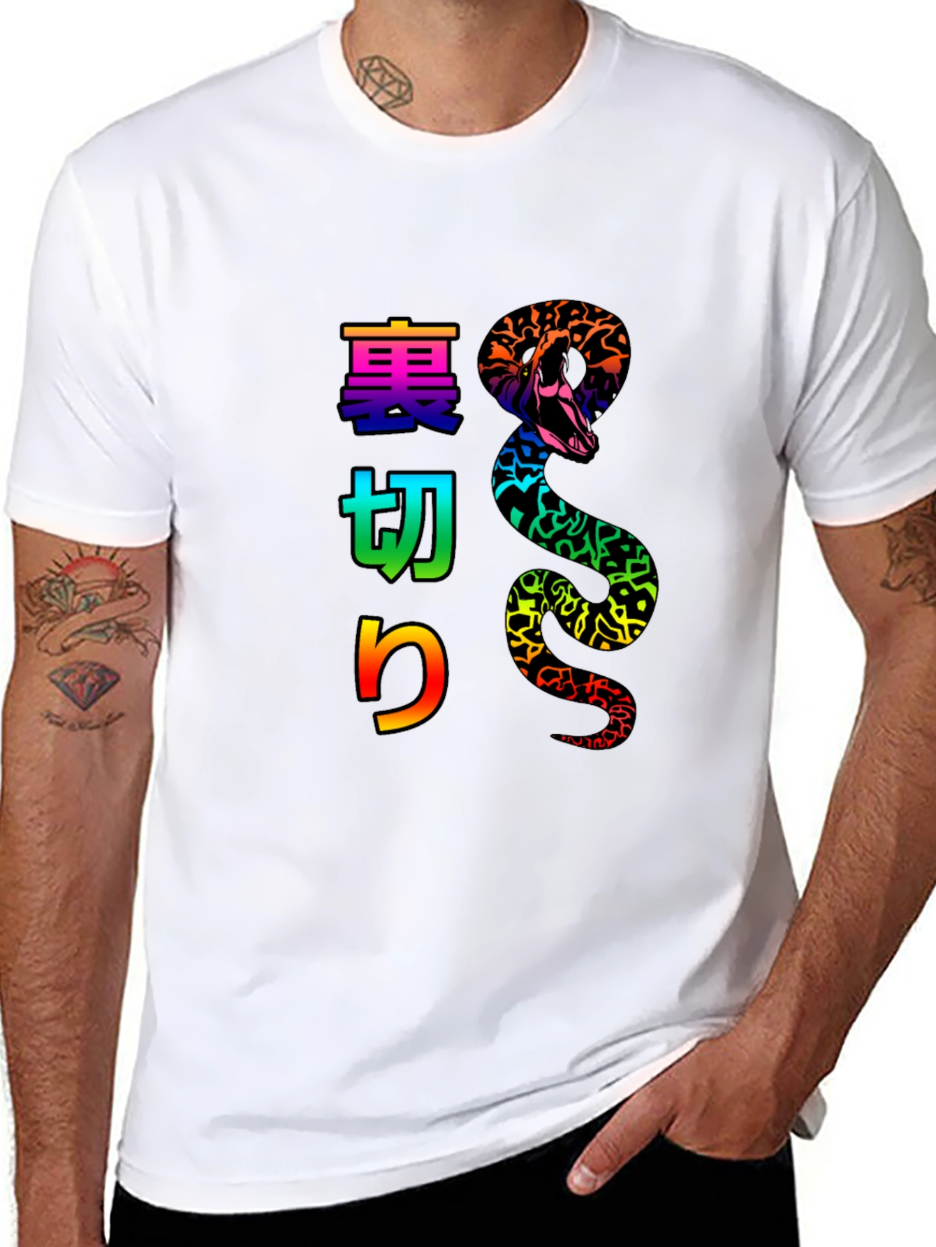 Black Black T-Shirt with Snake and Japanese Text Design view 8