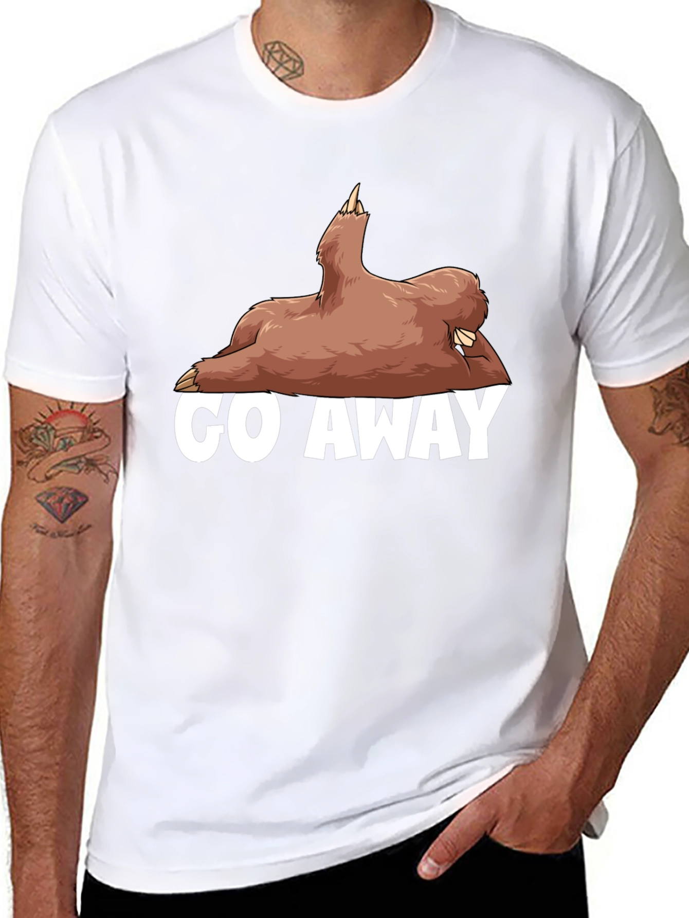 Black Go Away Sloth Graphic T-Shirt - Funny Casual Tee view 8