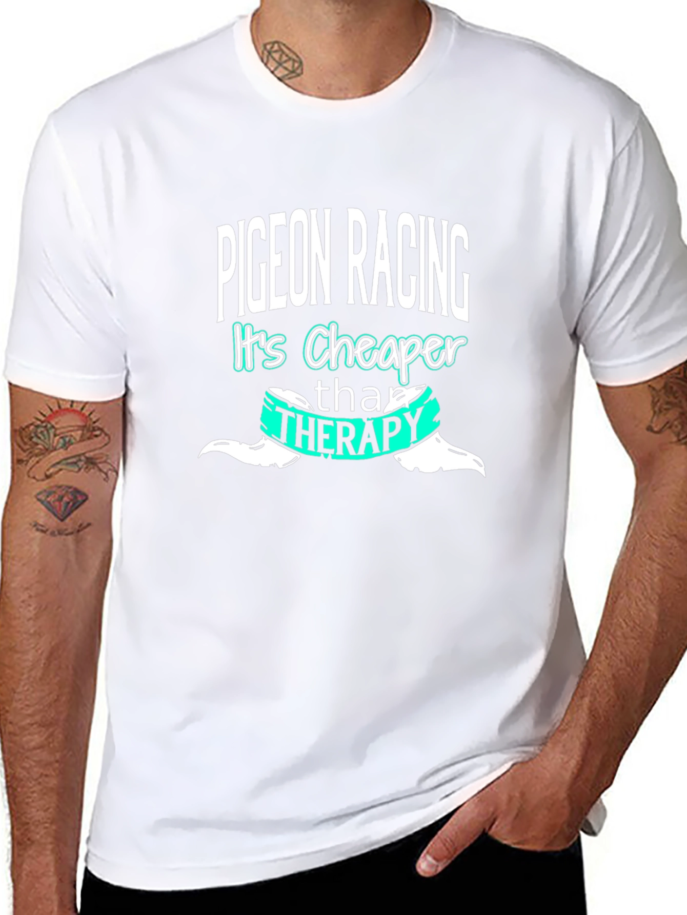 Black Pigeon Racing Cheaper Than Therapy Graphic T-Shirt view 8