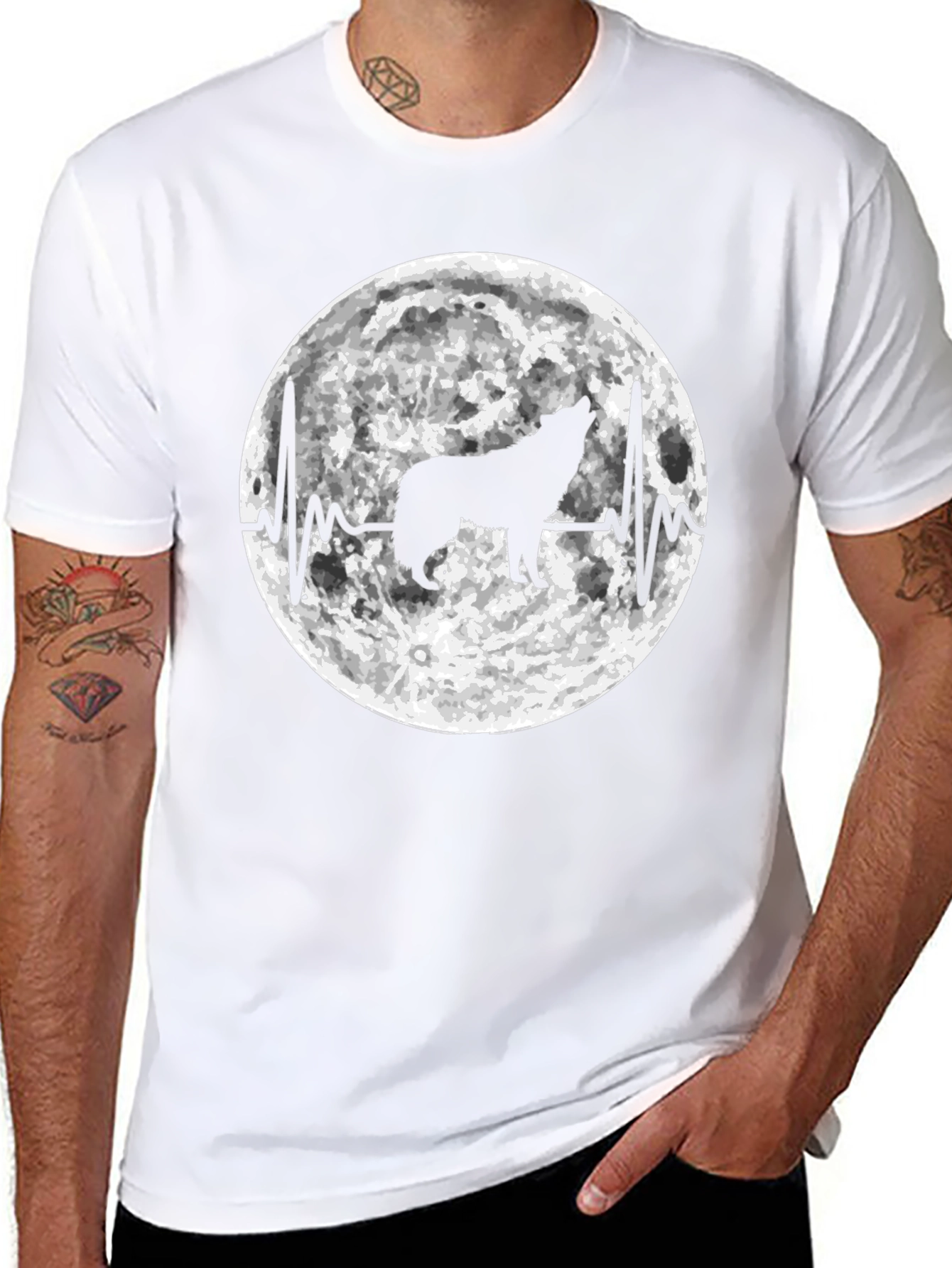 Black Wolf Moon Heartbeat Graphic T-Shirt view 8