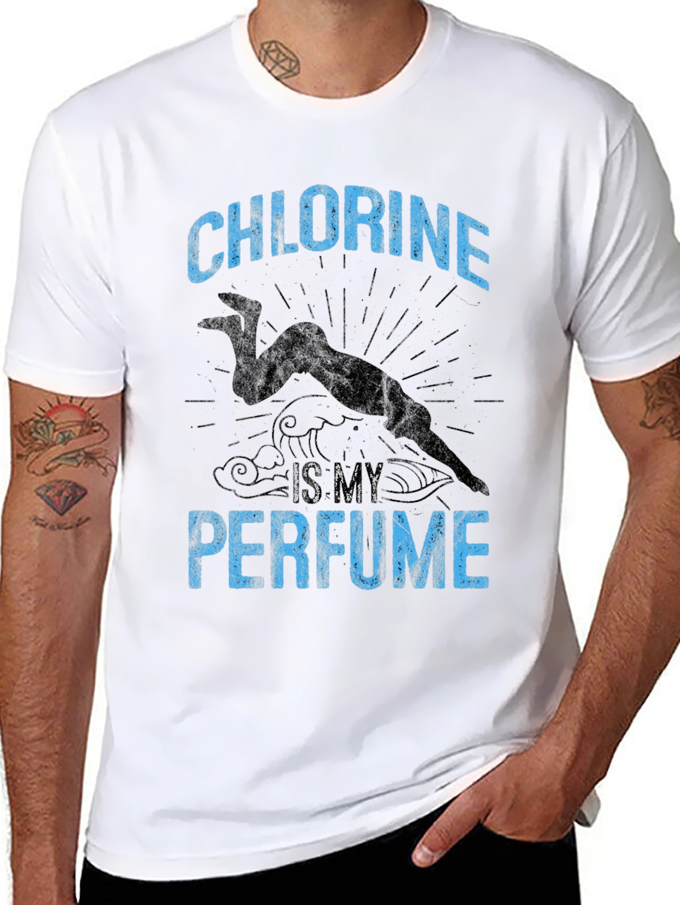 Black Chlorine is My Perfume Funny Swimmer T-Shirt view 8