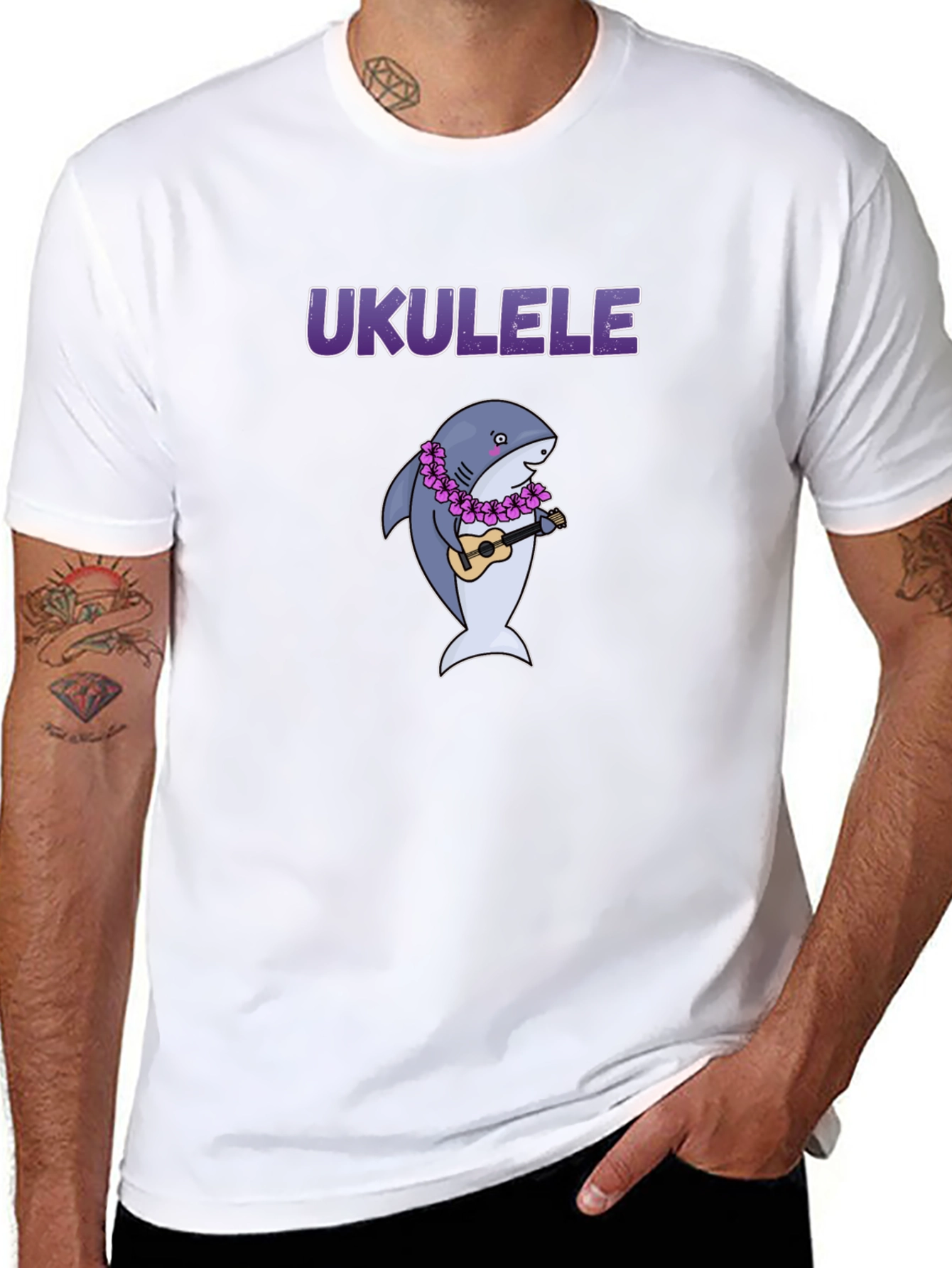 Black Ukulele Shark Graphic T-Shirt view 8