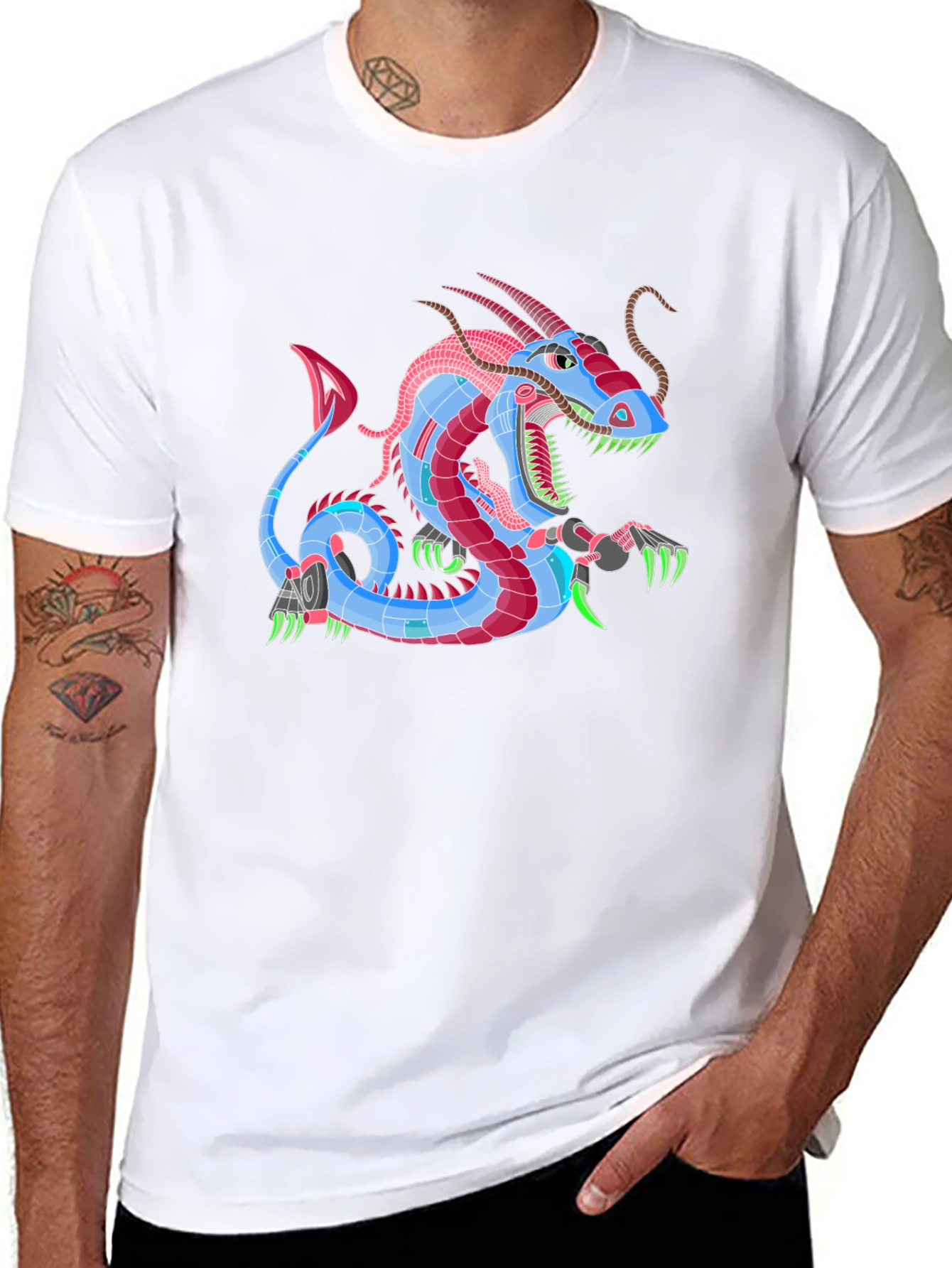 Black Cyberpunk Dragon Graphic Tee - Black view 8