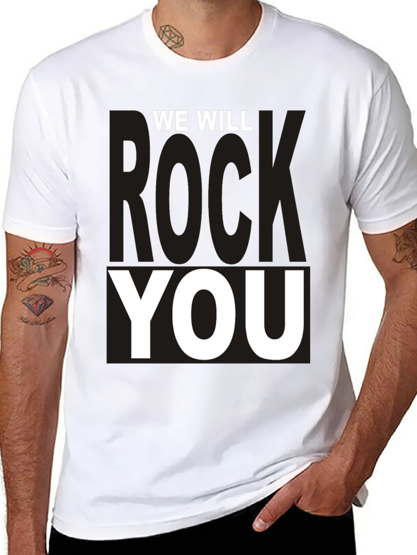 Black We Will Rock You Graphic Tee - Black Cotton T-Shirt view 8