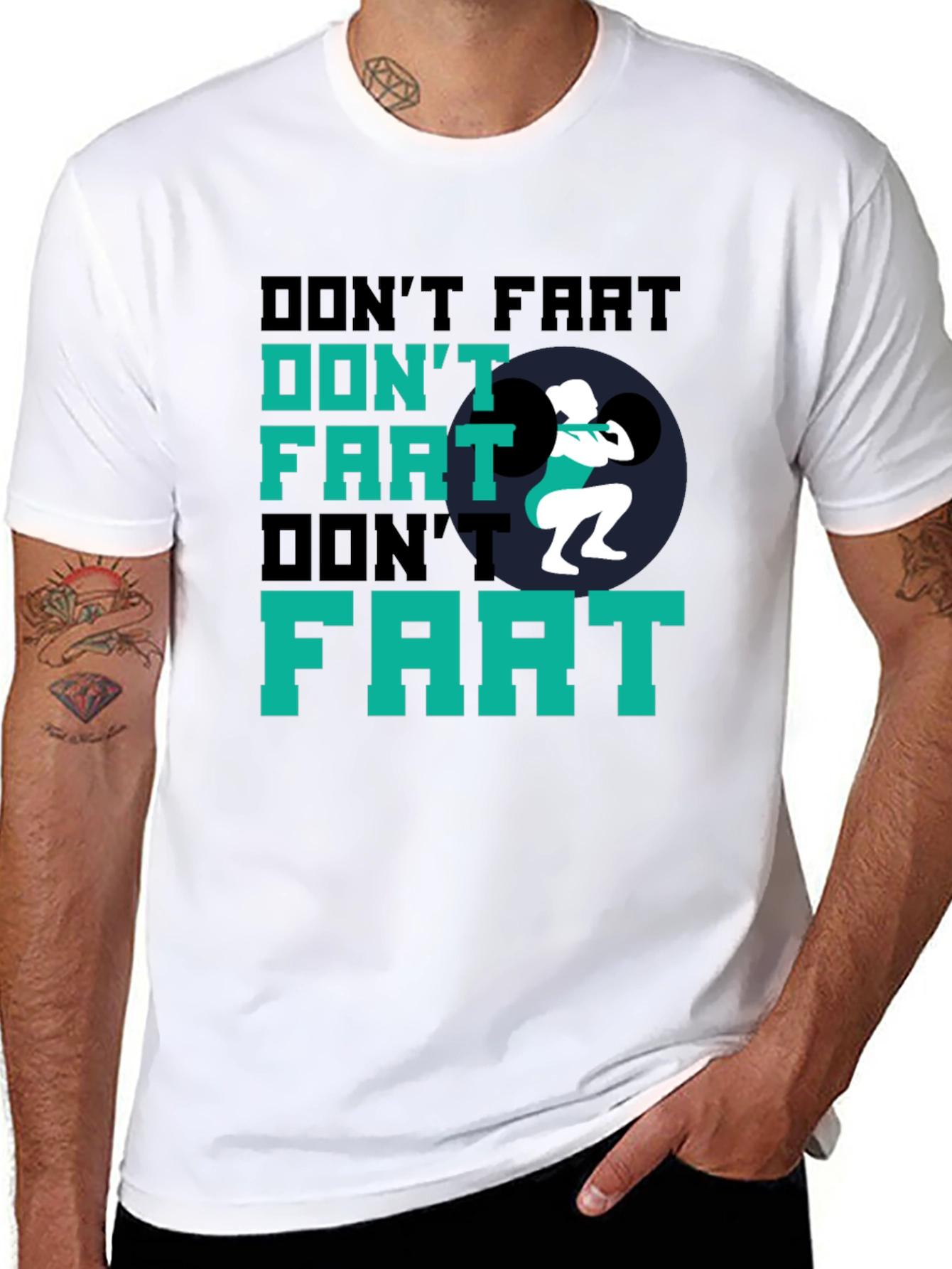 Black Don't Fart Weightlifting Black T-Shirt view 8