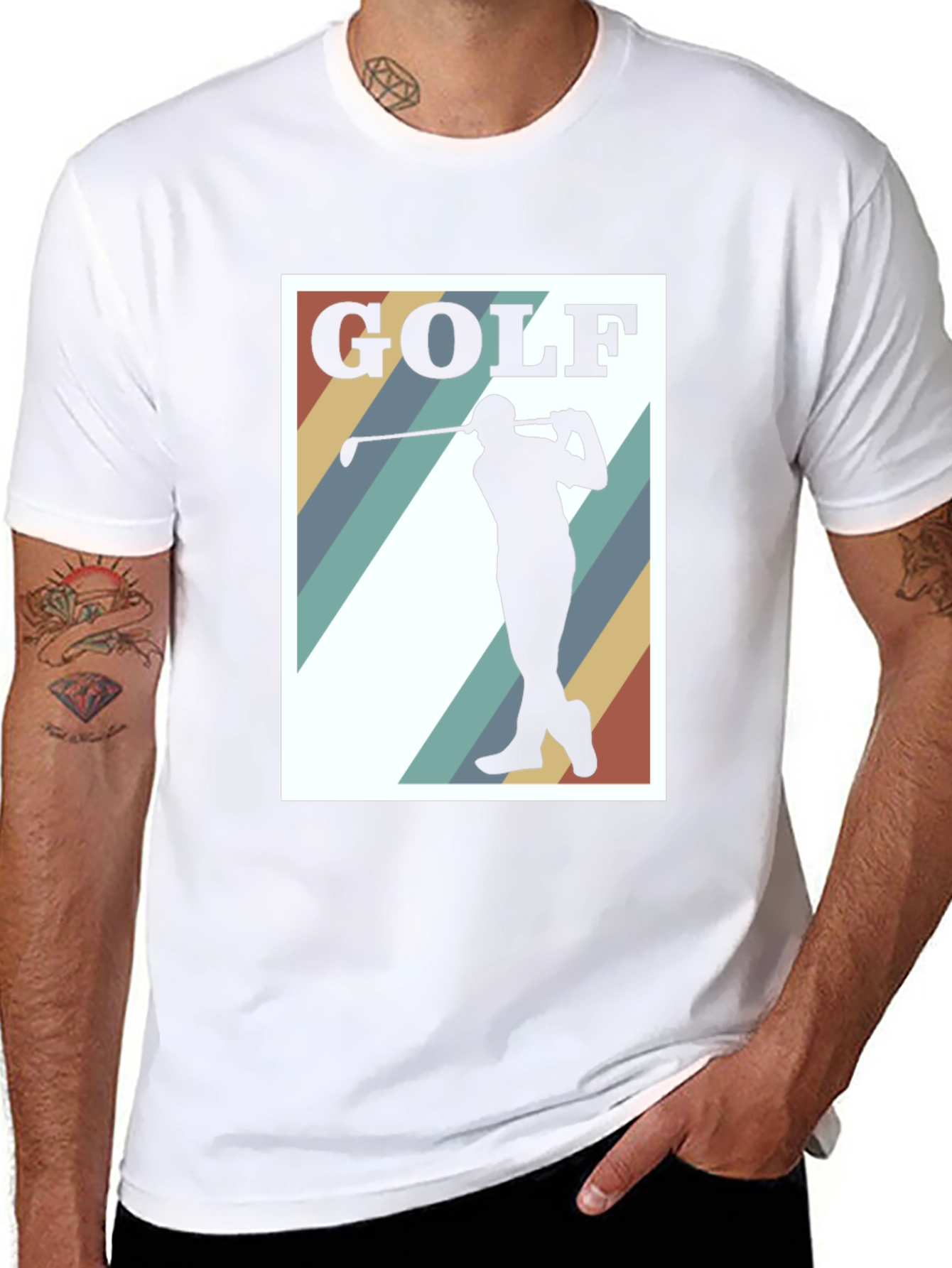 Black Golf Silhouette Tee - Retro Style Golfer T-Shirt view 8