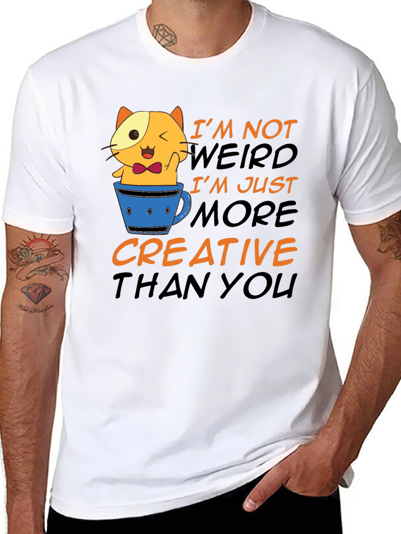 Black Creative Cat T-Shirt - Funny Graphic Tee view 8
