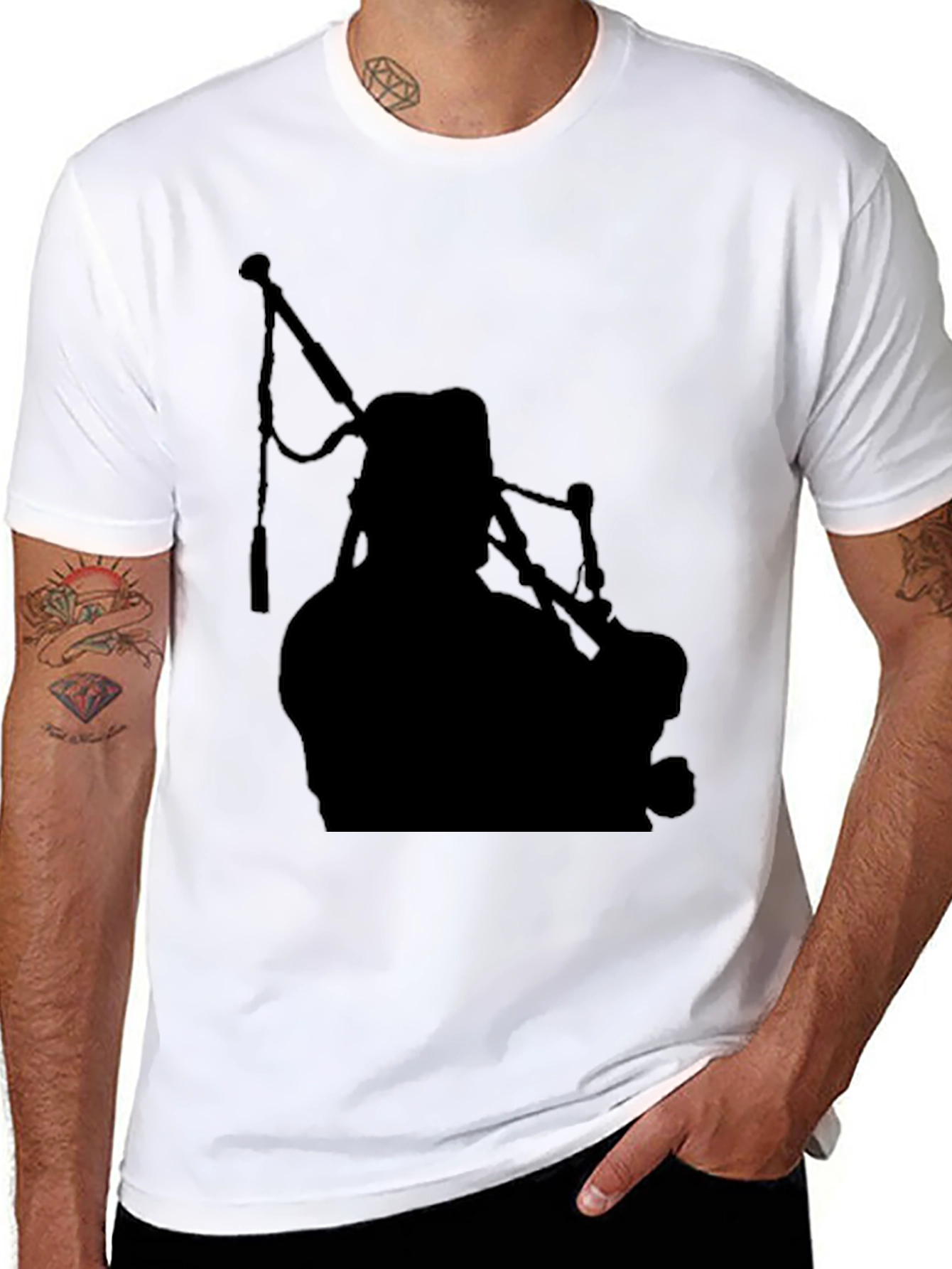 Black Bagpiper Silhouette Black T-Shirt view 8
