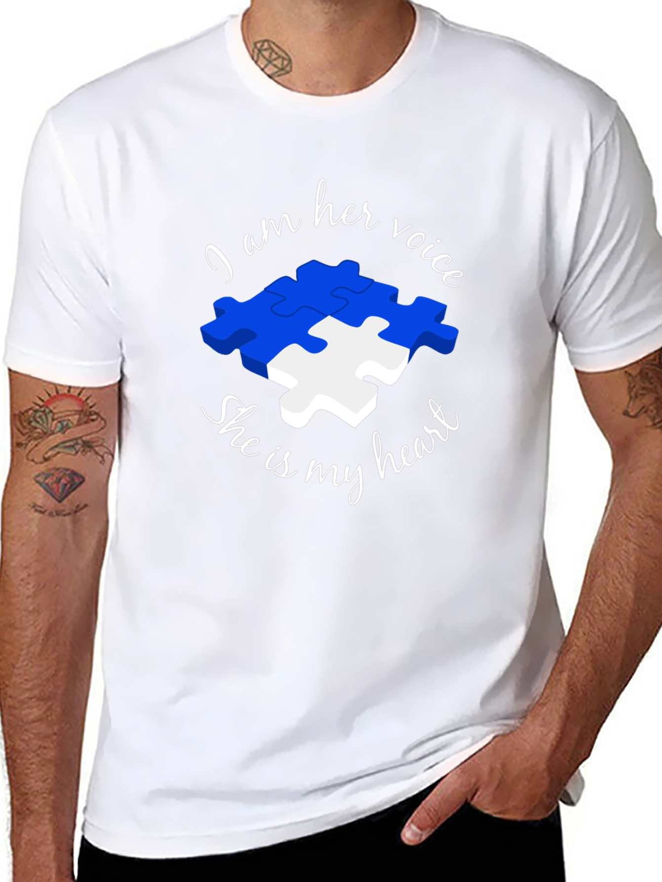 Black Autism Awareness Puzzle Piece T-Shirt - Voice and Heart view 8