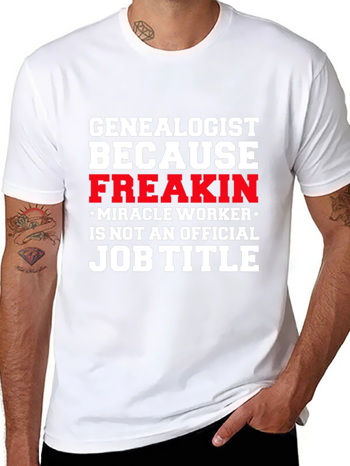 Black Genealogist Freakin' Miracle Worker Job Title T-Shirt view 8