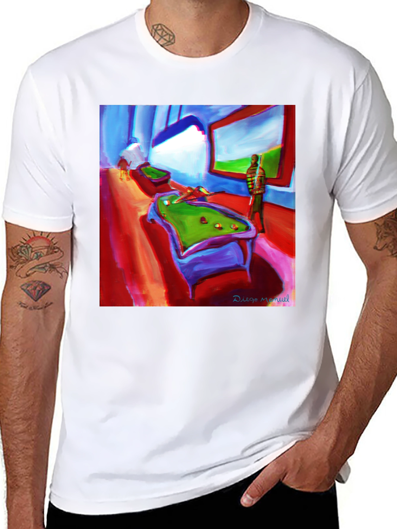 Abstract Pool Hall Painting Graphic T-Shirt - 8