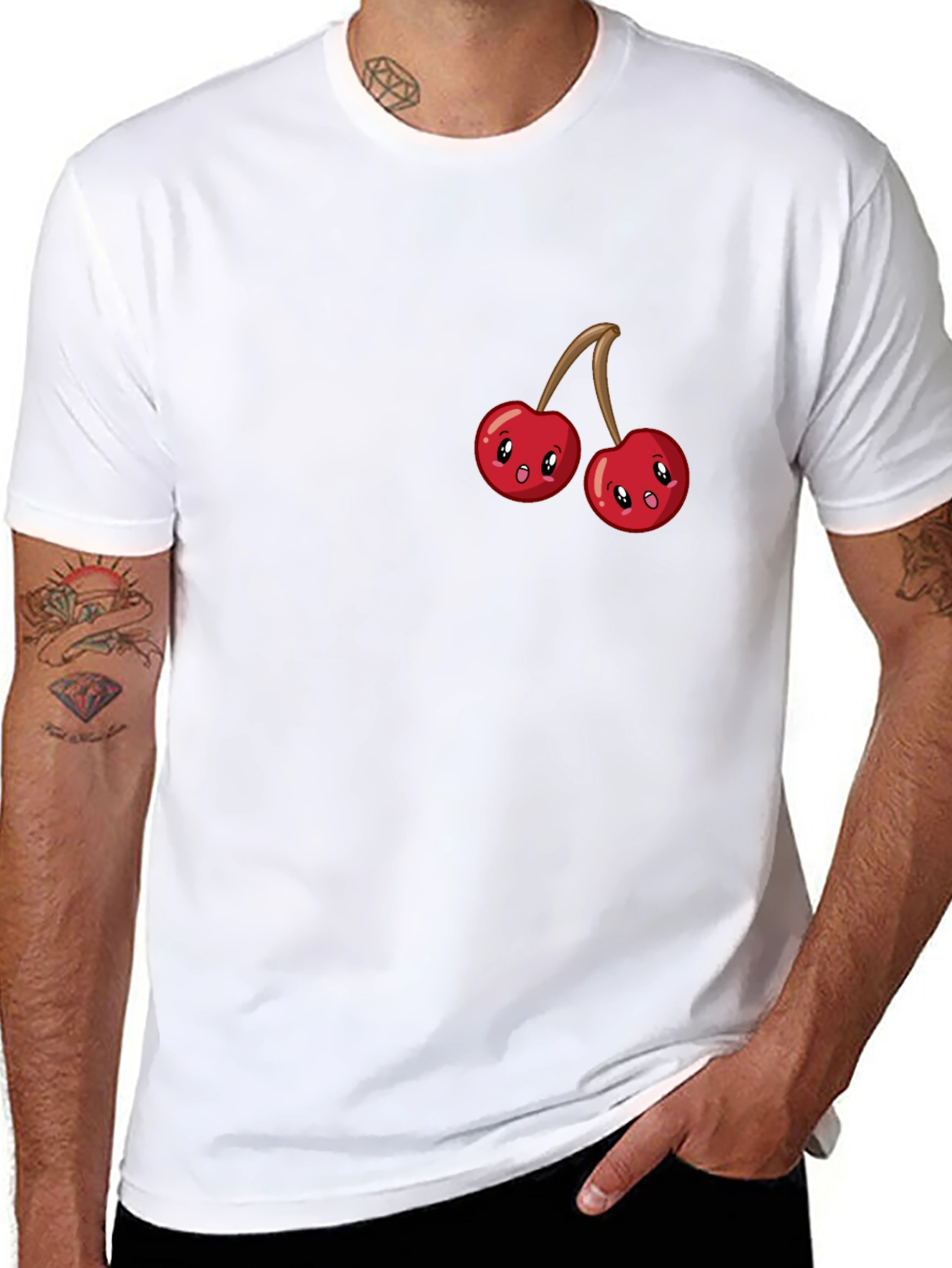 Black Cute Cherry Graphic Tee - Black Cotton T-Shirt view 8