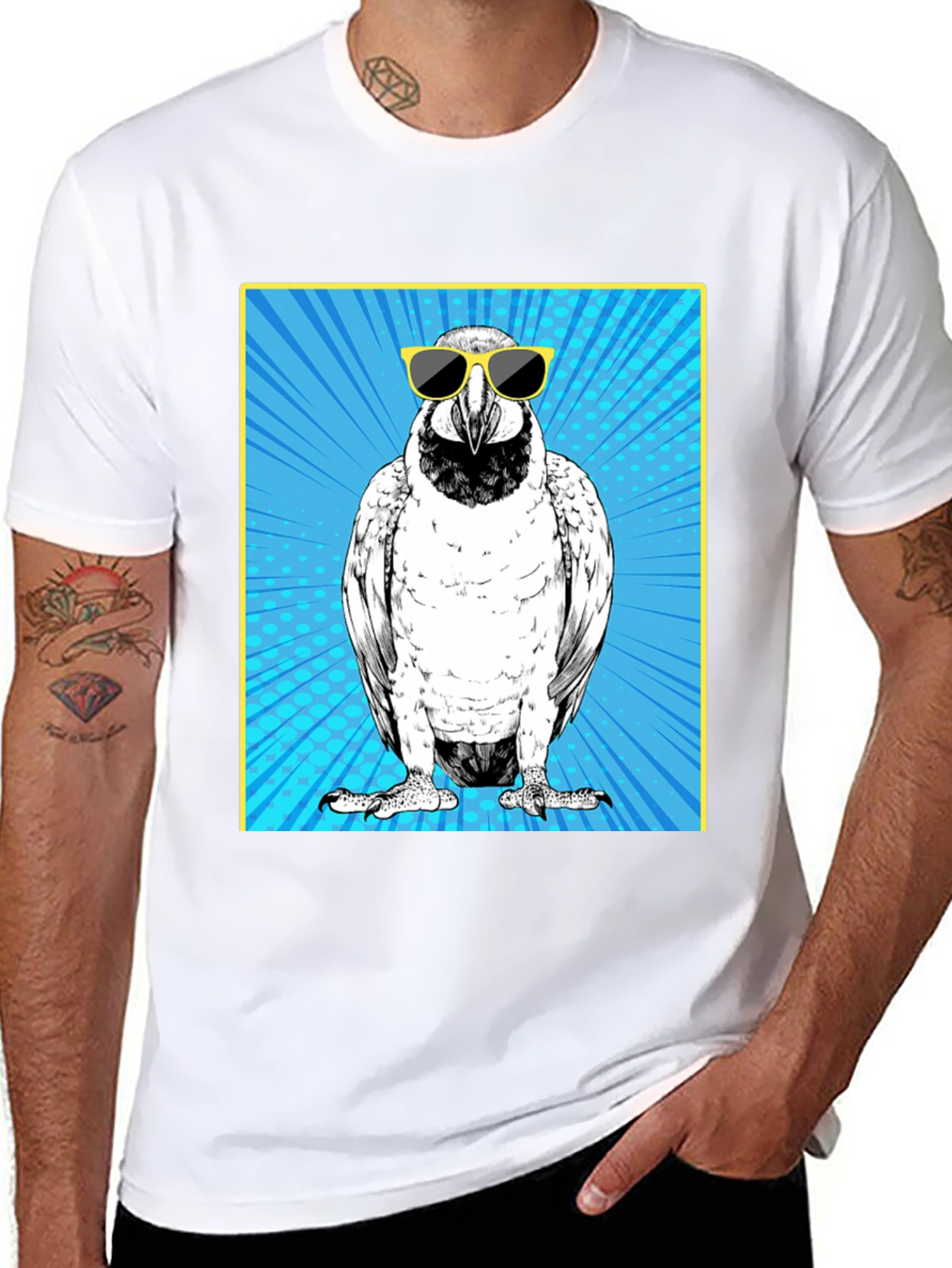 Black Cool Bird Graphic Tee - Black Cotton T-Shirt view 8