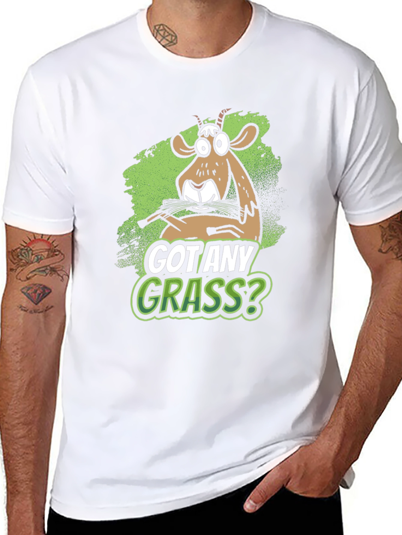 Black Got Any Grass? Graphic Tee - Funny Goat Design view 8