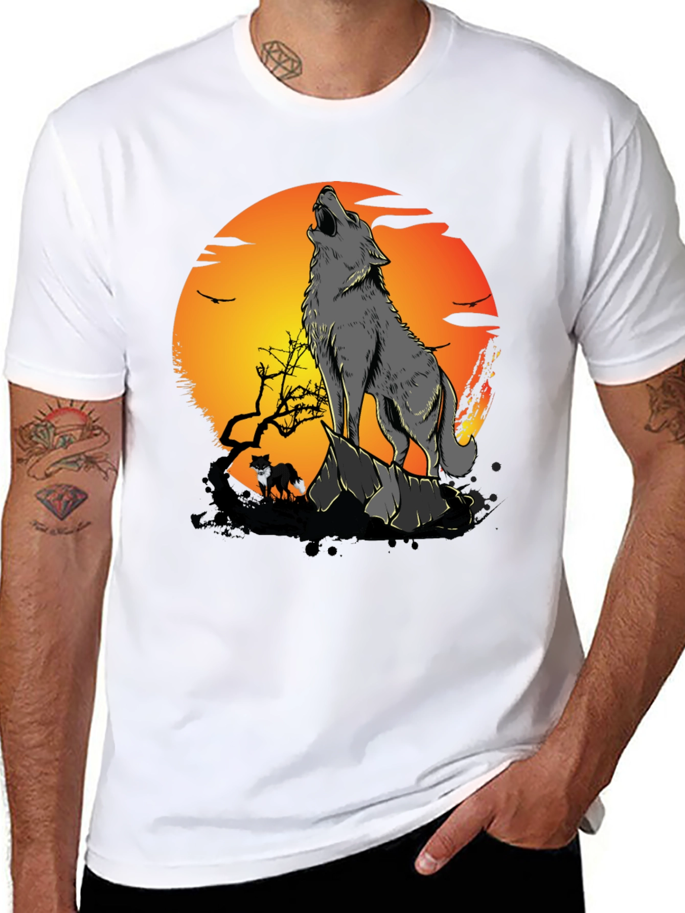 Black Wolf Howling at Moon Graphic Tee view 8