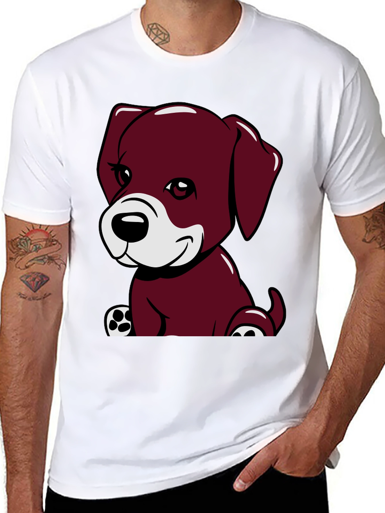 Black Cute Puppy Graphic Tee - Black Cotton Comfort view 8