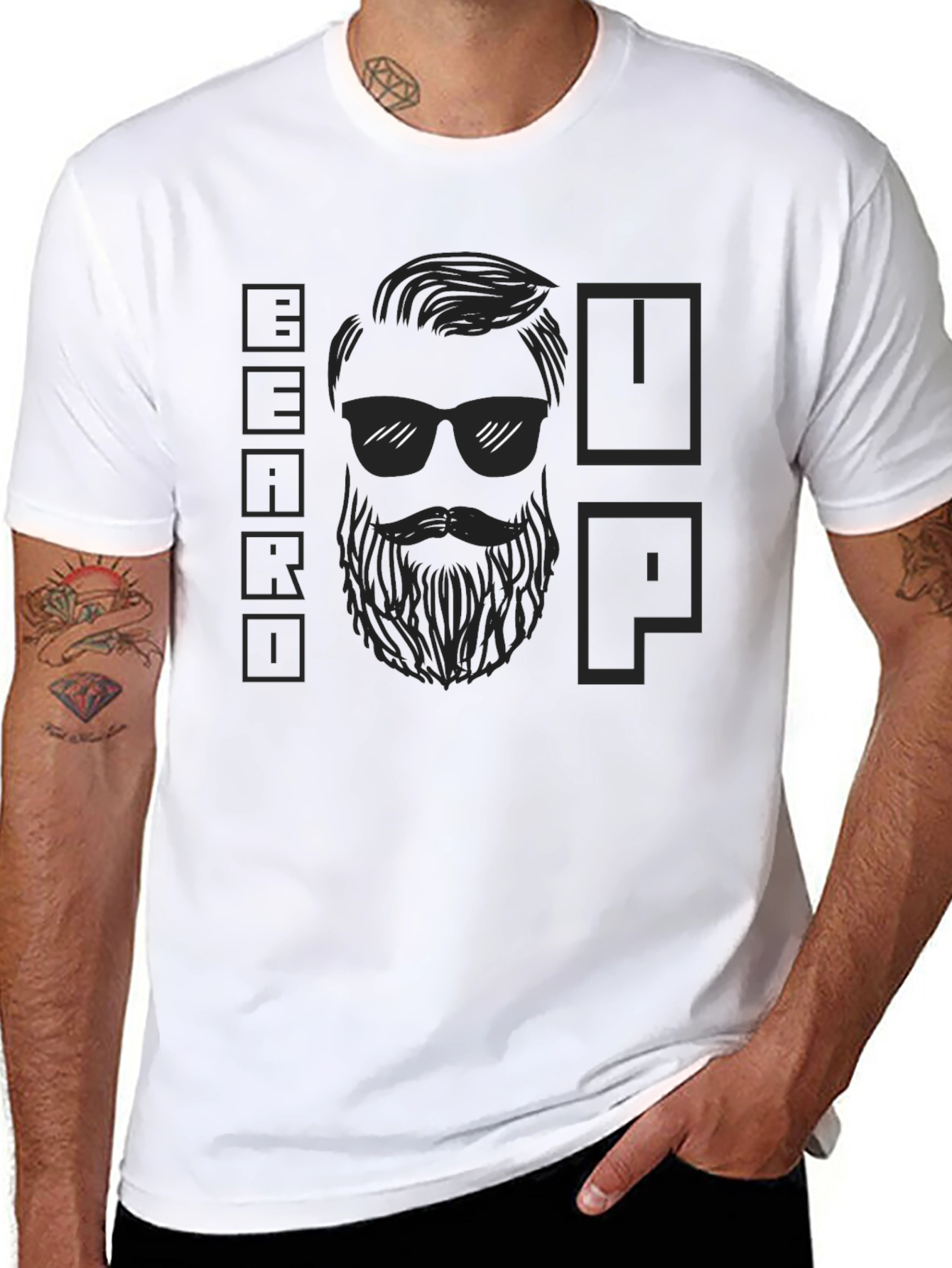 Black Beard Up Graphic T-Shirt - Cool Black Tee view 8