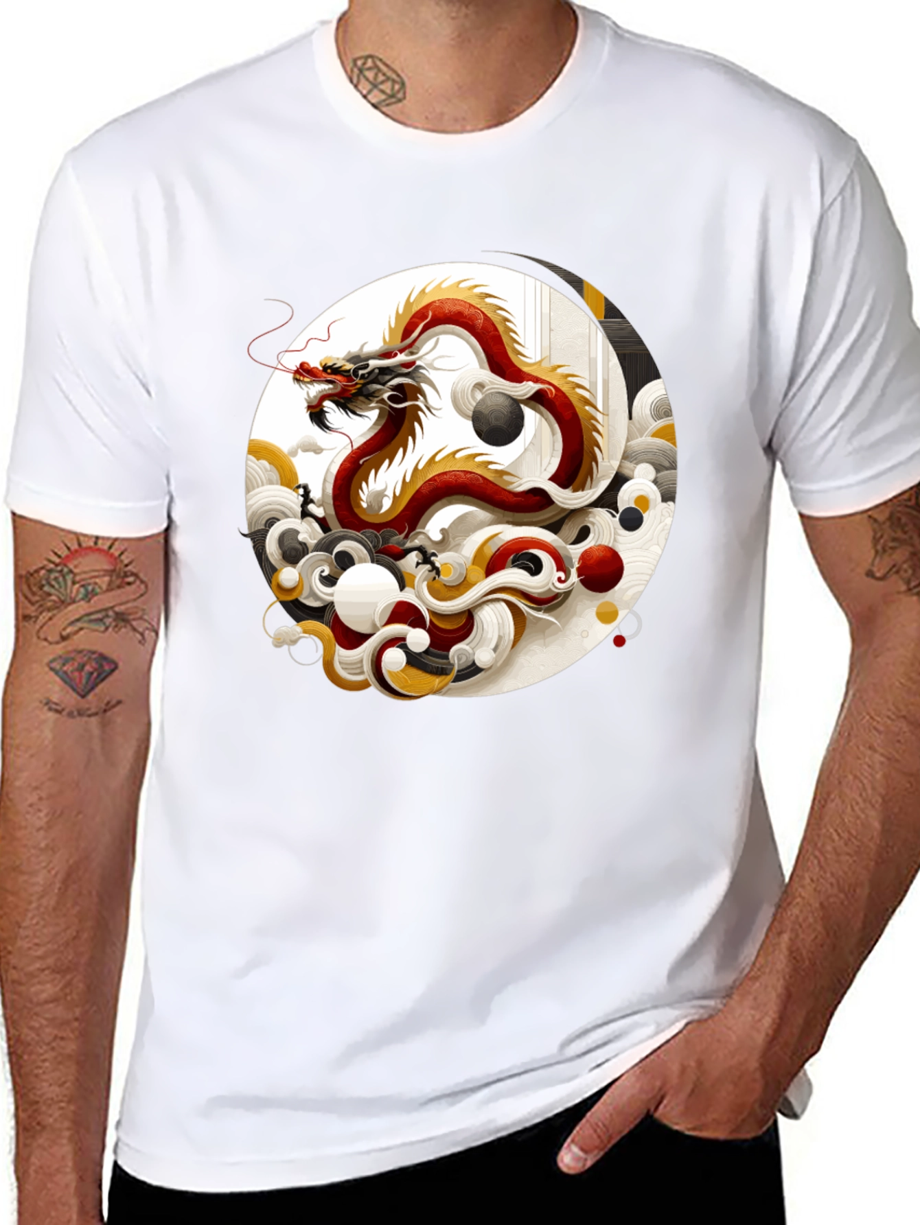 Black Yin Yang Dragon Graphic Tee view 8