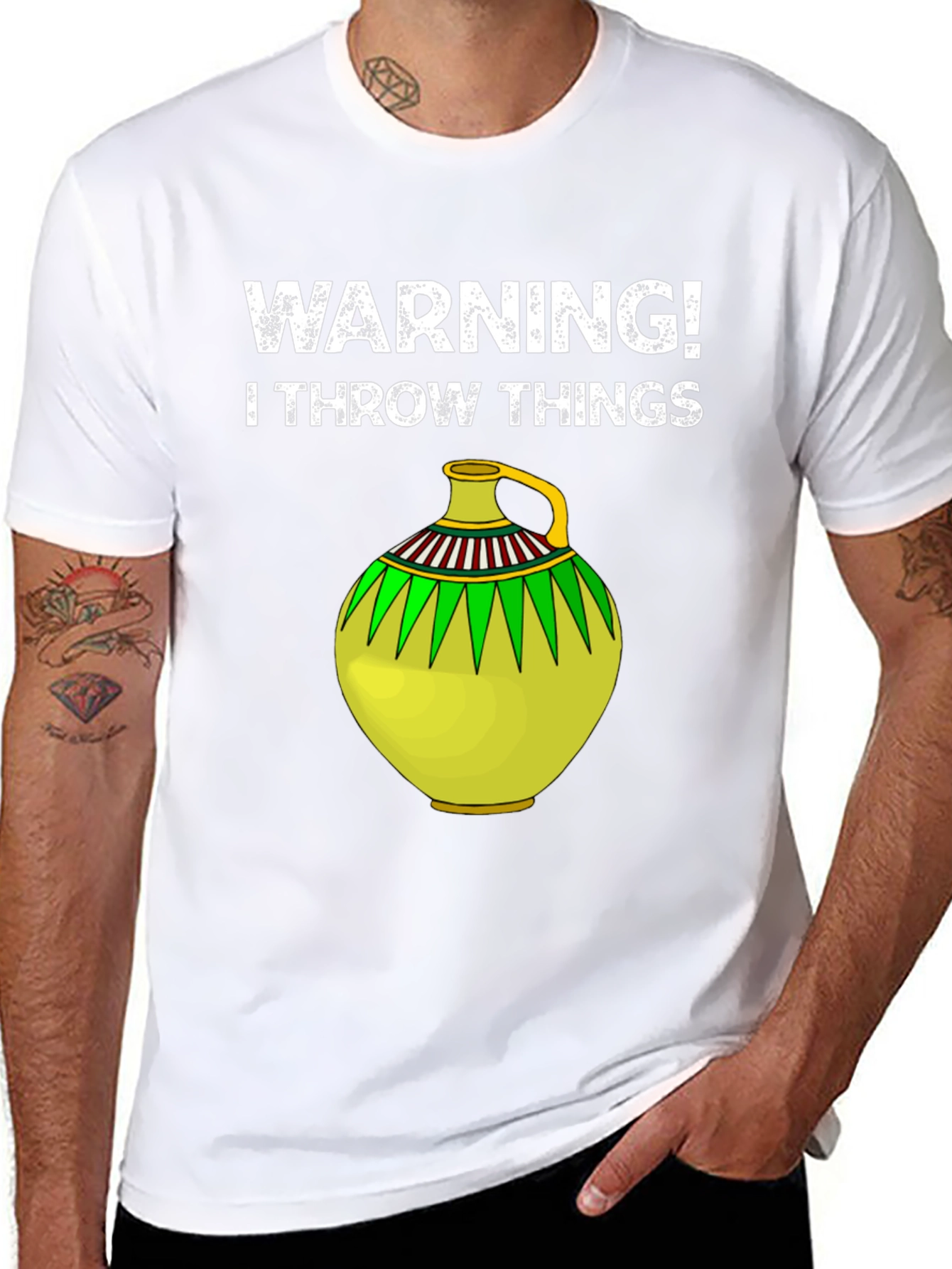 Black Warning! I Throw Things - Novelty Graphic Tee view 8