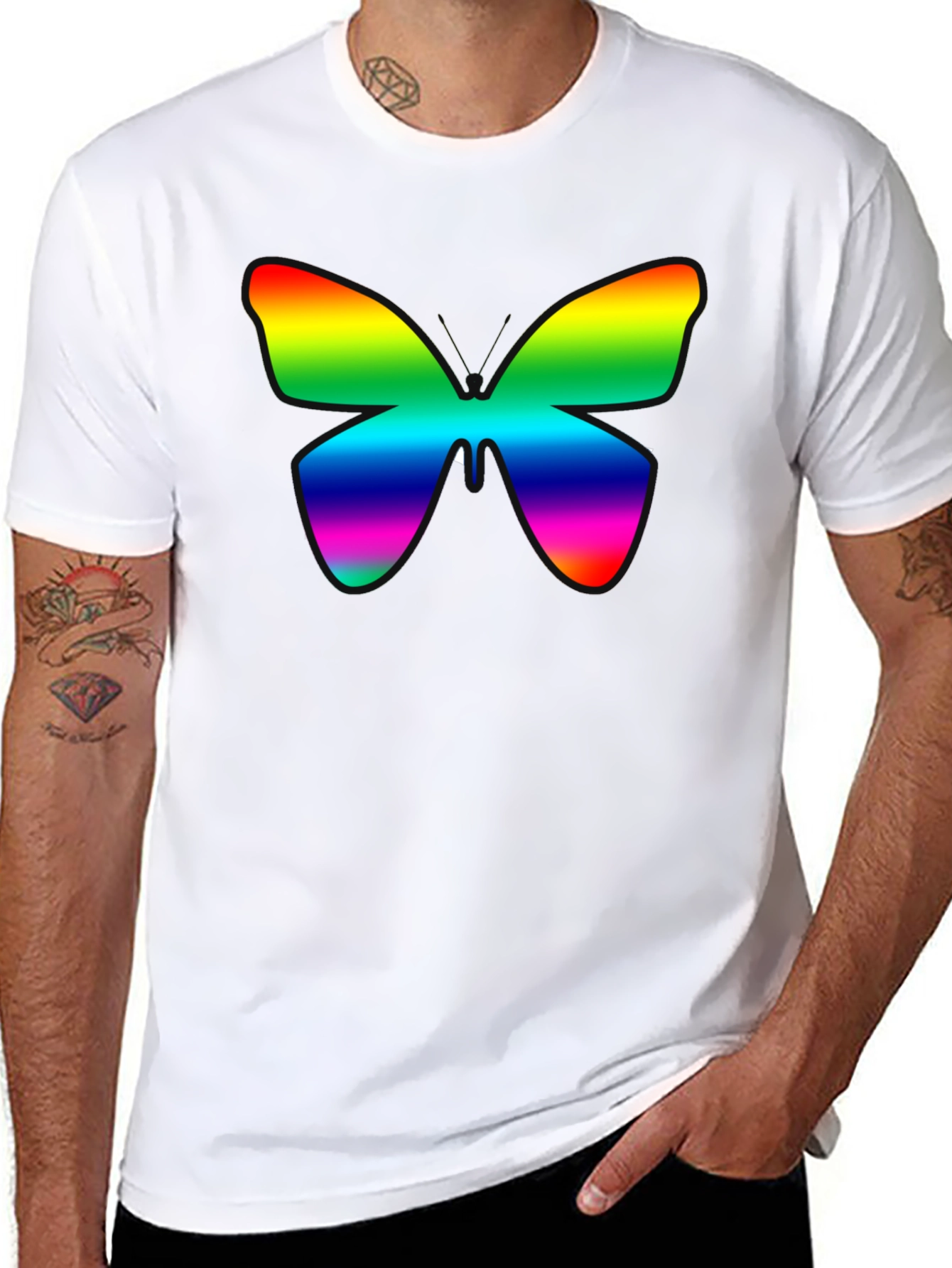 Black Rainbow Butterfly Graphic Black T-Shirt view 8