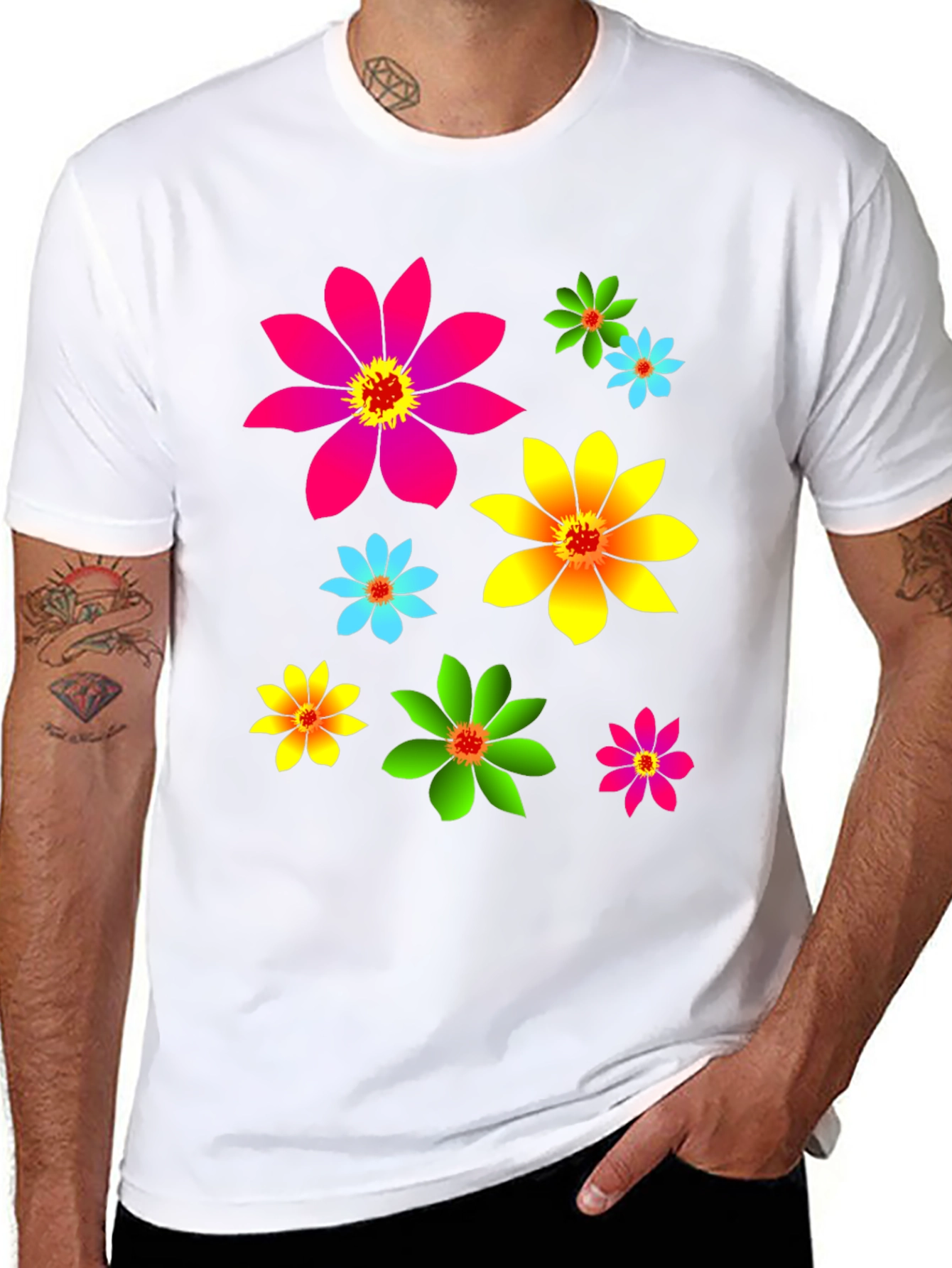 Black Floral Print Black T-Shirt view 8