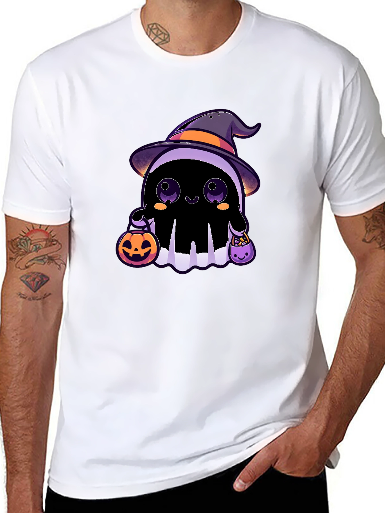 Black Halloween Ghost T-Shirt - Cute Witch Ghost view 8