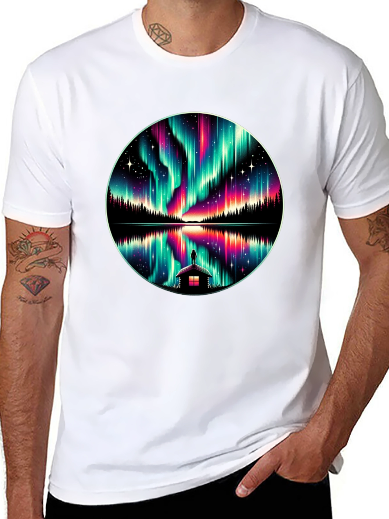 Black Aurora Borealis Reflection T-Shirt view 8
