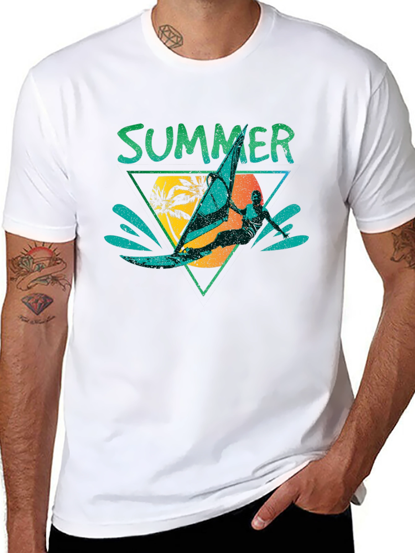 Black Summer Windsurfer Graphic T-Shirt view 8