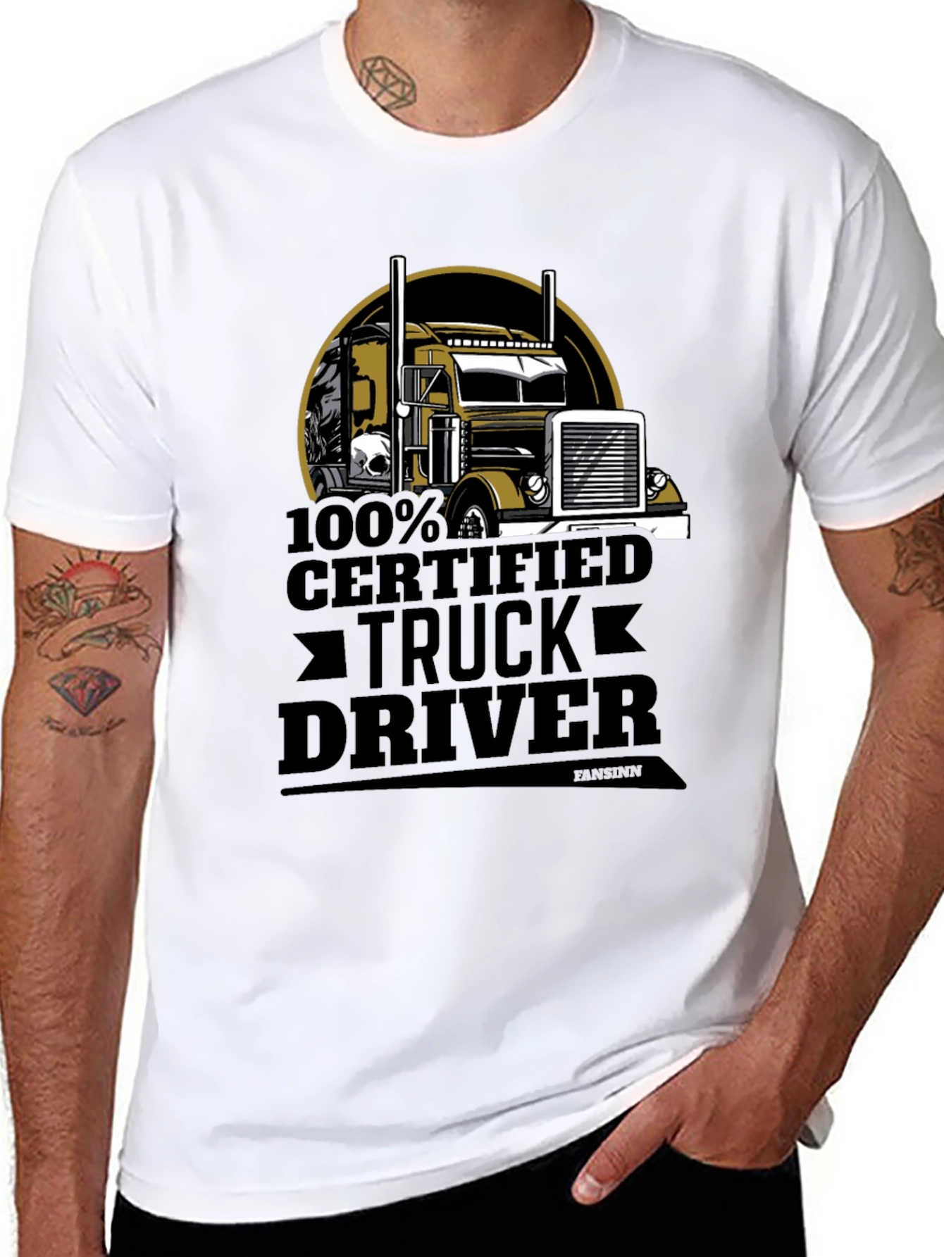 Black 100% Certified Truck Driver Black T-Shirt view 8
