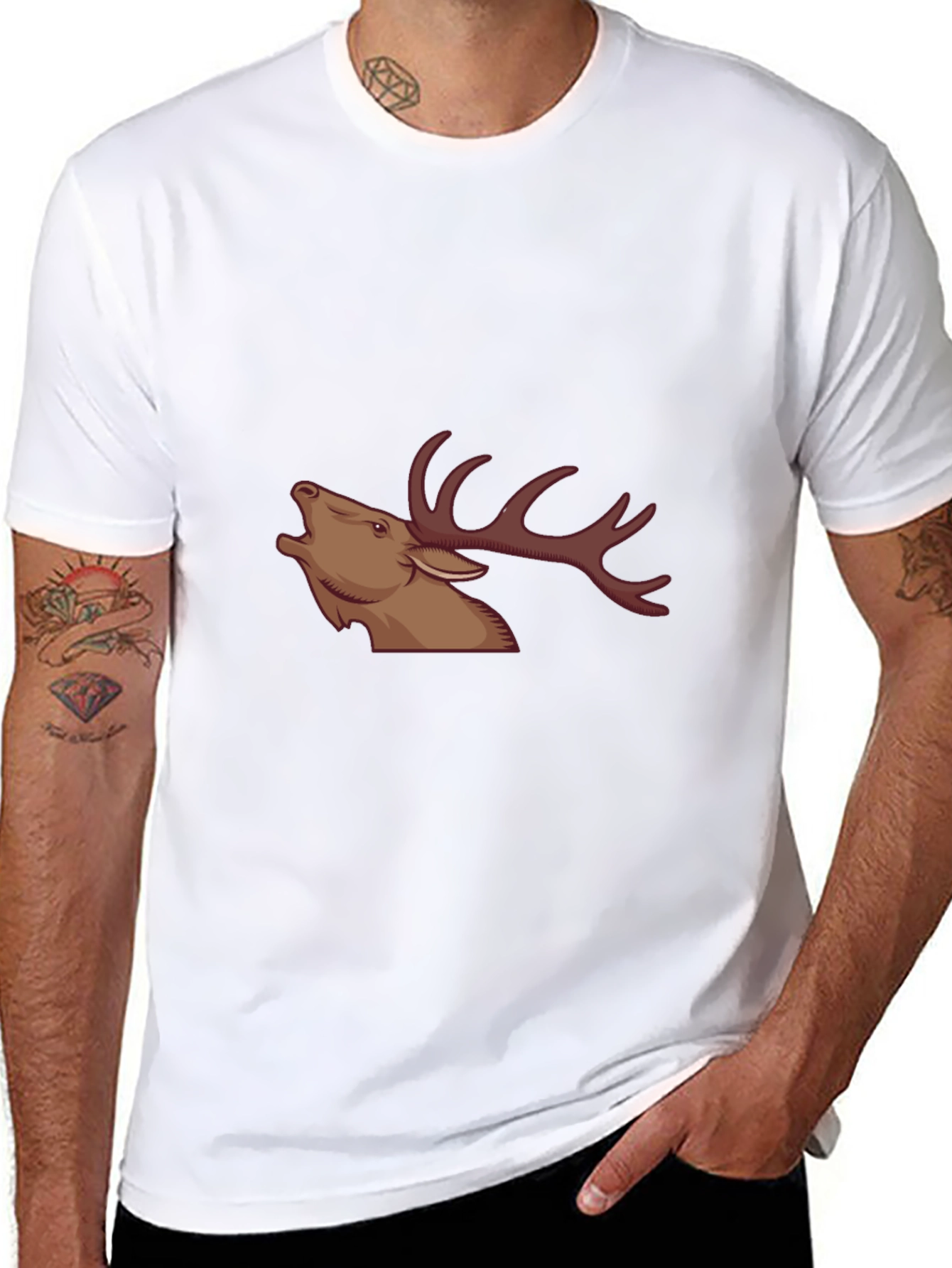 Black Black T-Shirt with Stag Graphic view 8