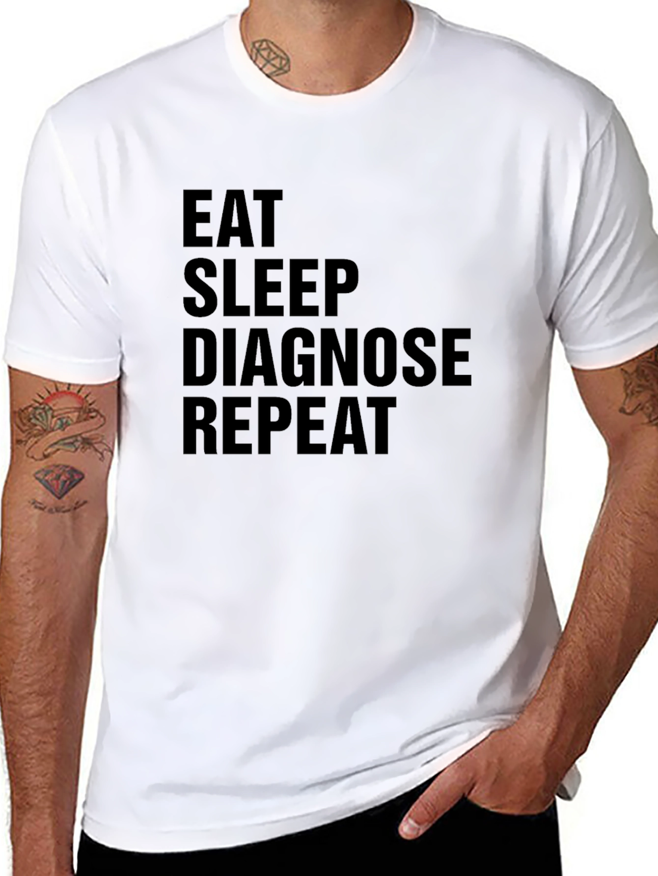 Black Eat Sleep Diagnose Repeat Black Graphic Tee view 8